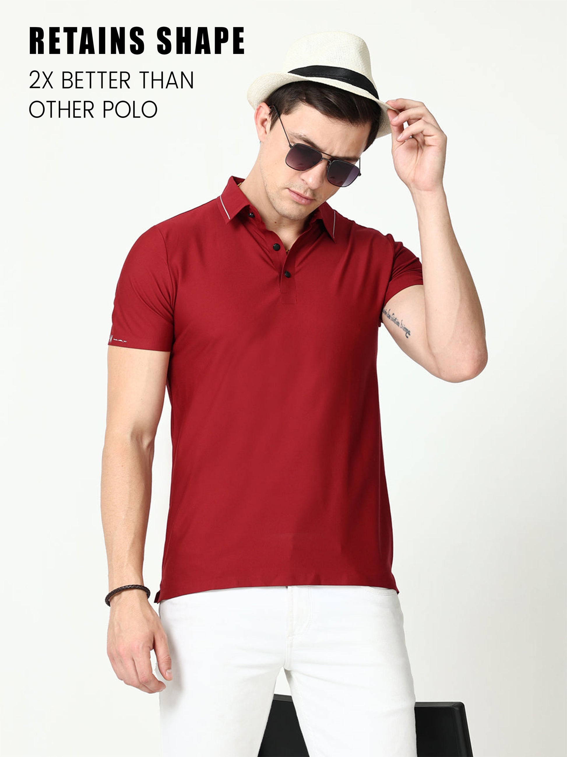 Seamless Deep Burgundy plain polo tshirt for men