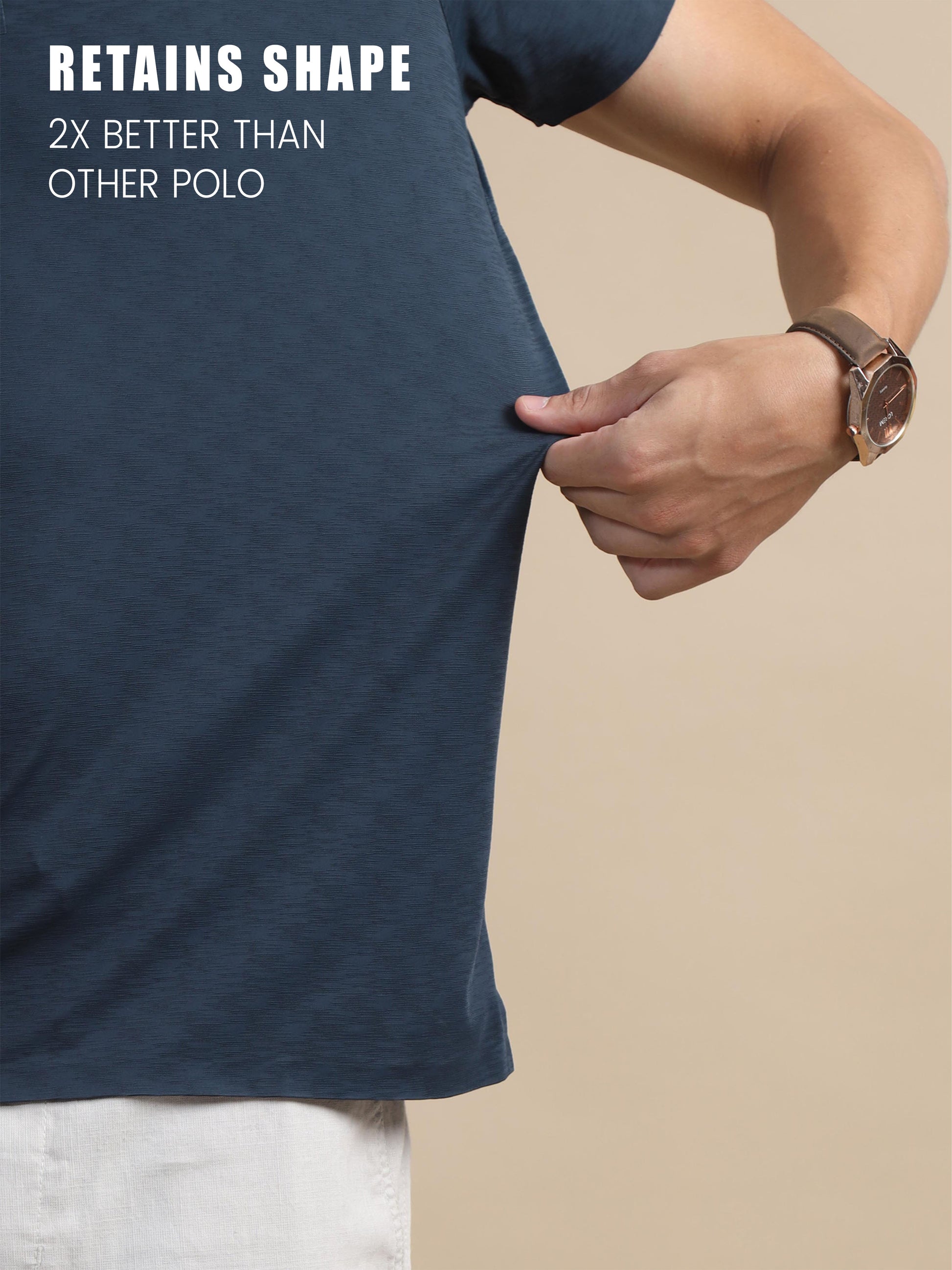 Flexi comfort Blue Grey Seamless Polo T Shirt For Men