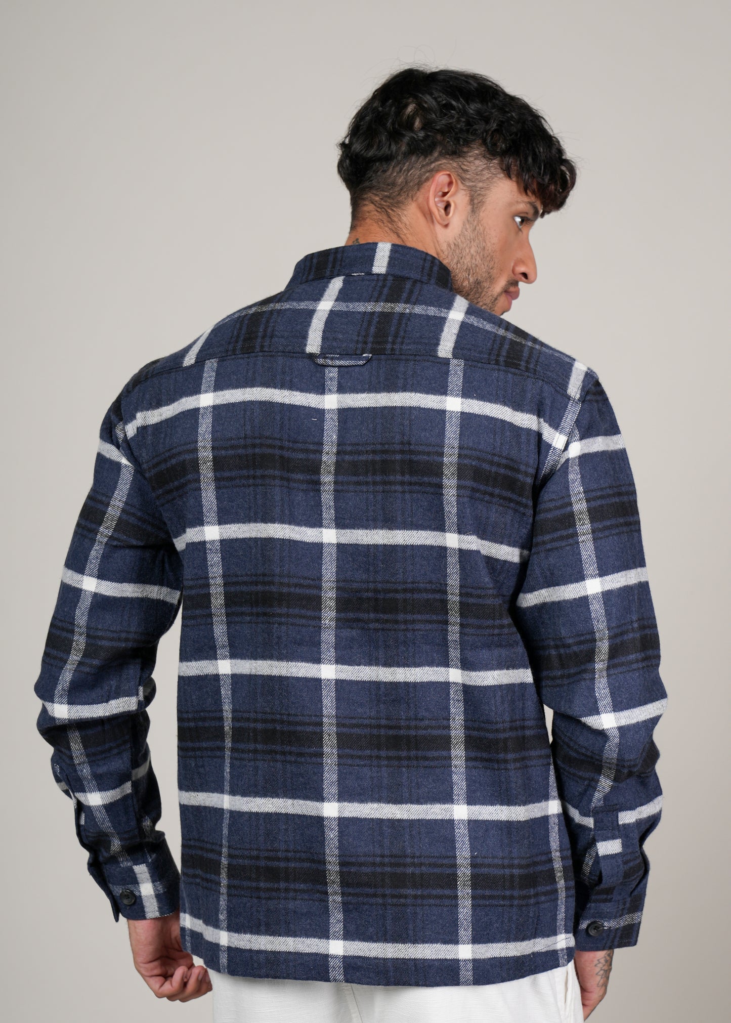 Men’s Navy Blue  Checked Cotton Flannel Shackrt