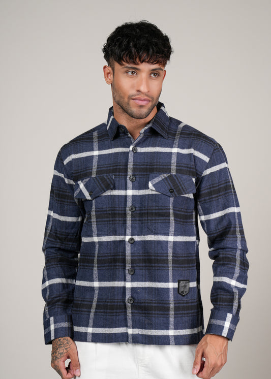 Men’s Navy Blue  Checked Cotton Flannel Shackrt