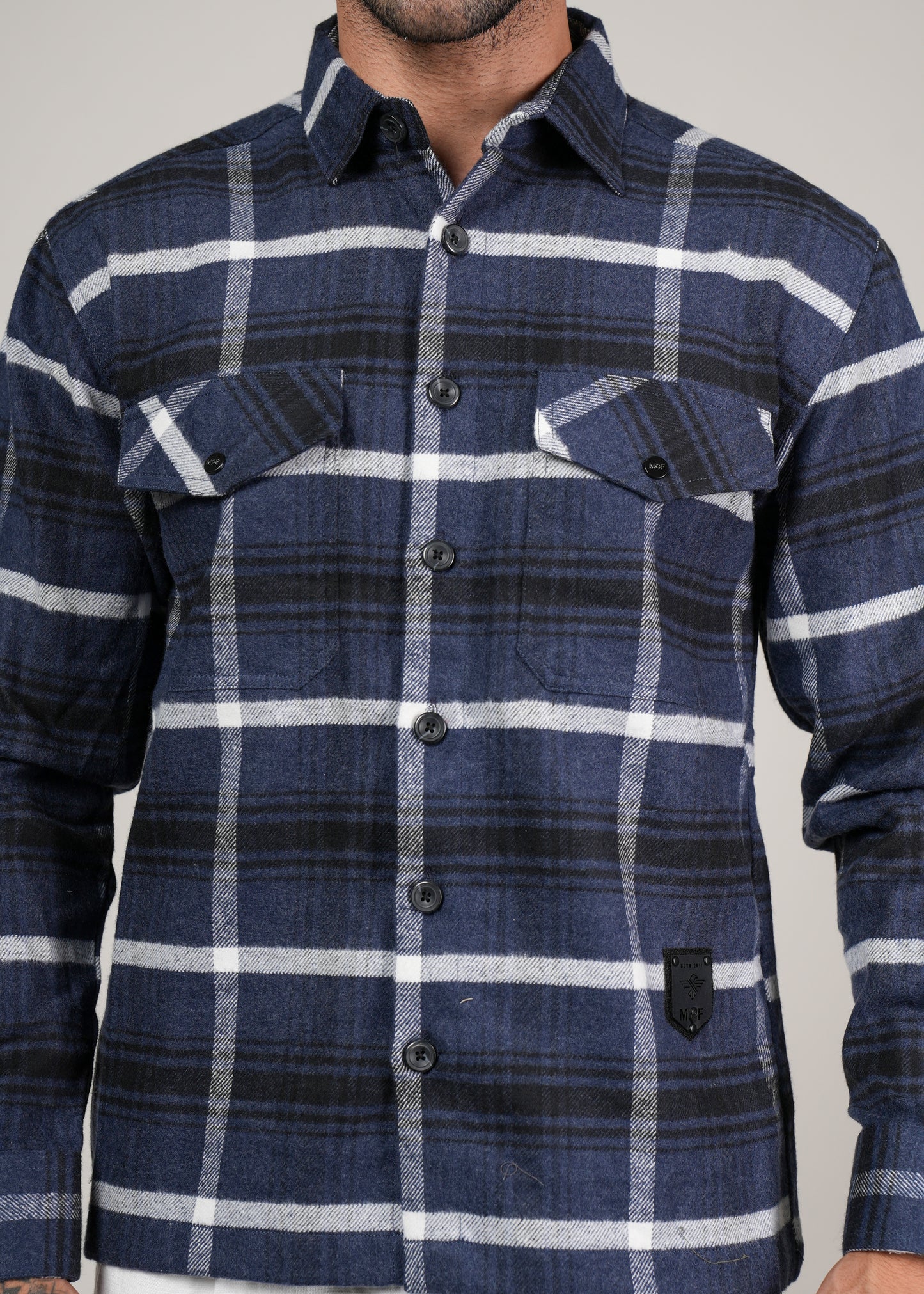 Men’s Navy Blue  Checked Cotton Flannel Shackrt