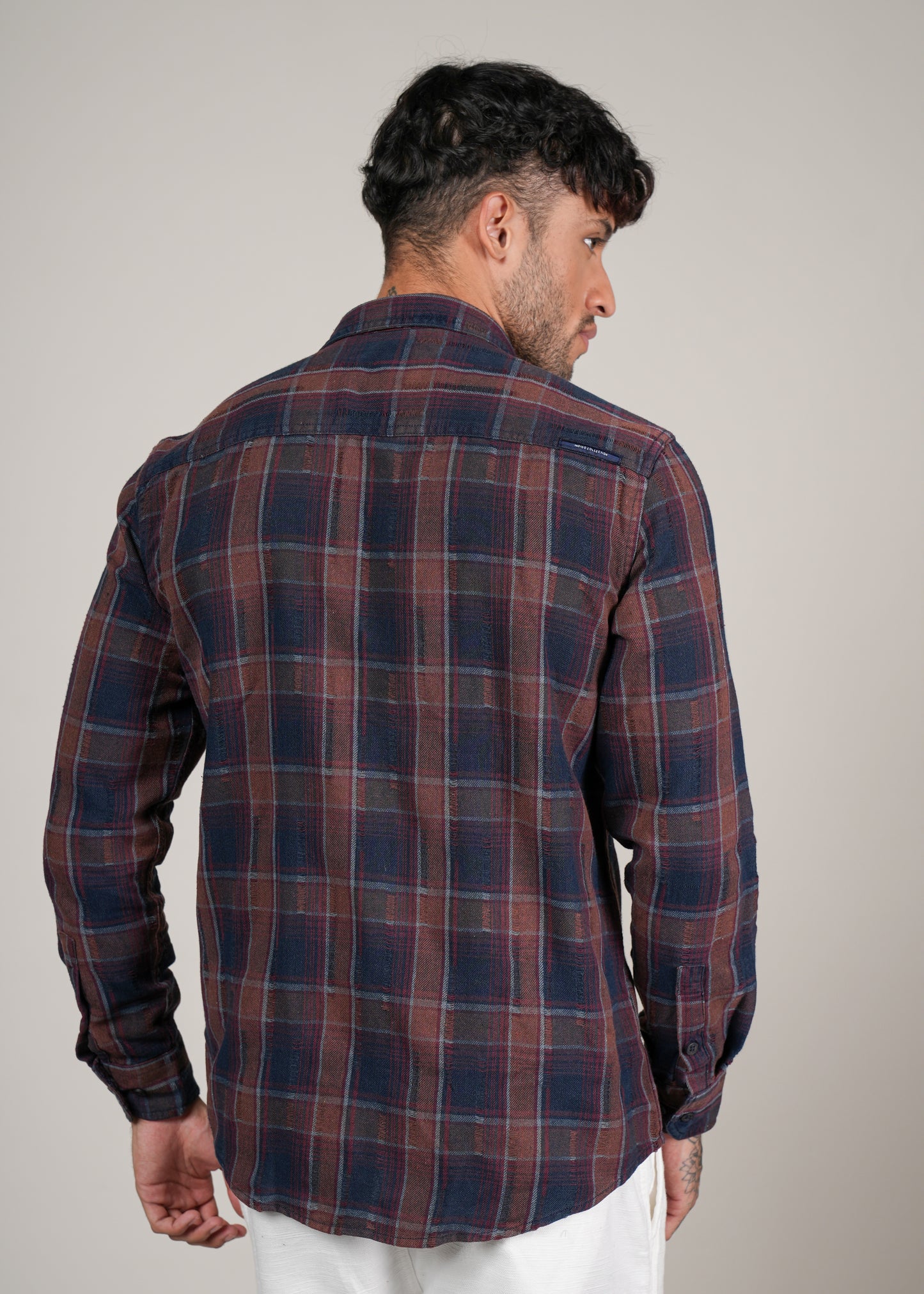 Men’s Red and Navy Checkered Flannel Shirt