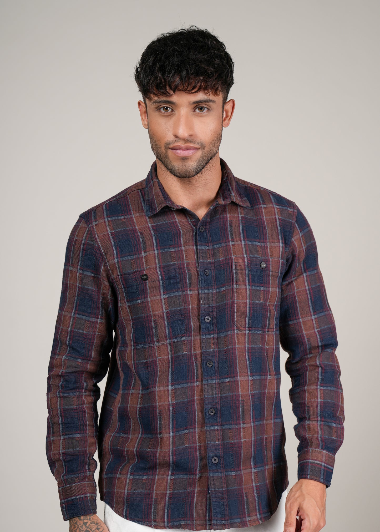 Men’s Red and Navy Checkered Flannel Shirt
