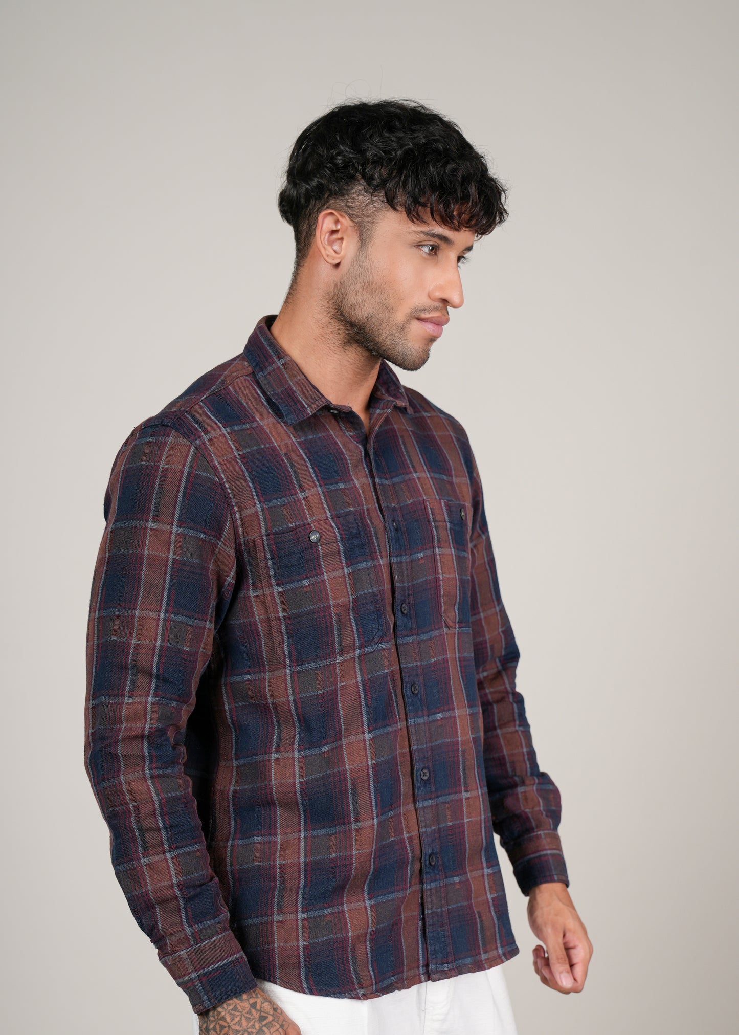 Men’s Red and Navy Checkered Flannel Shirt