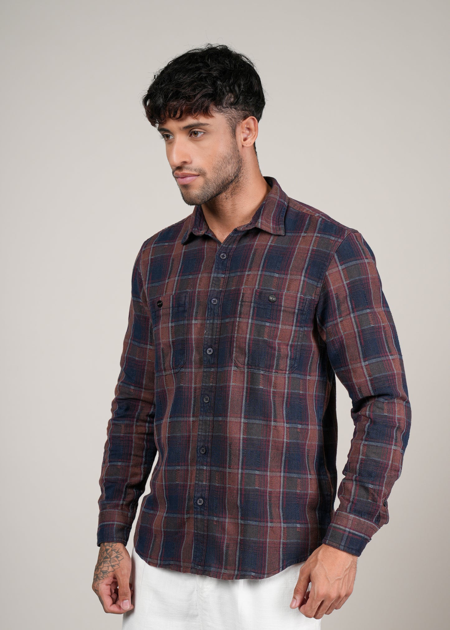 Men’s Red and Navy Checkered Flannel Shirt