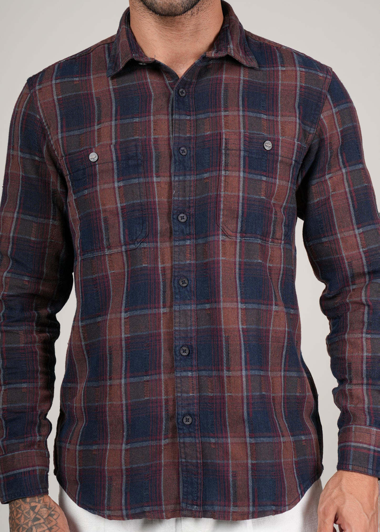 Men’s Red and Navy Checkered Flannel Shirt