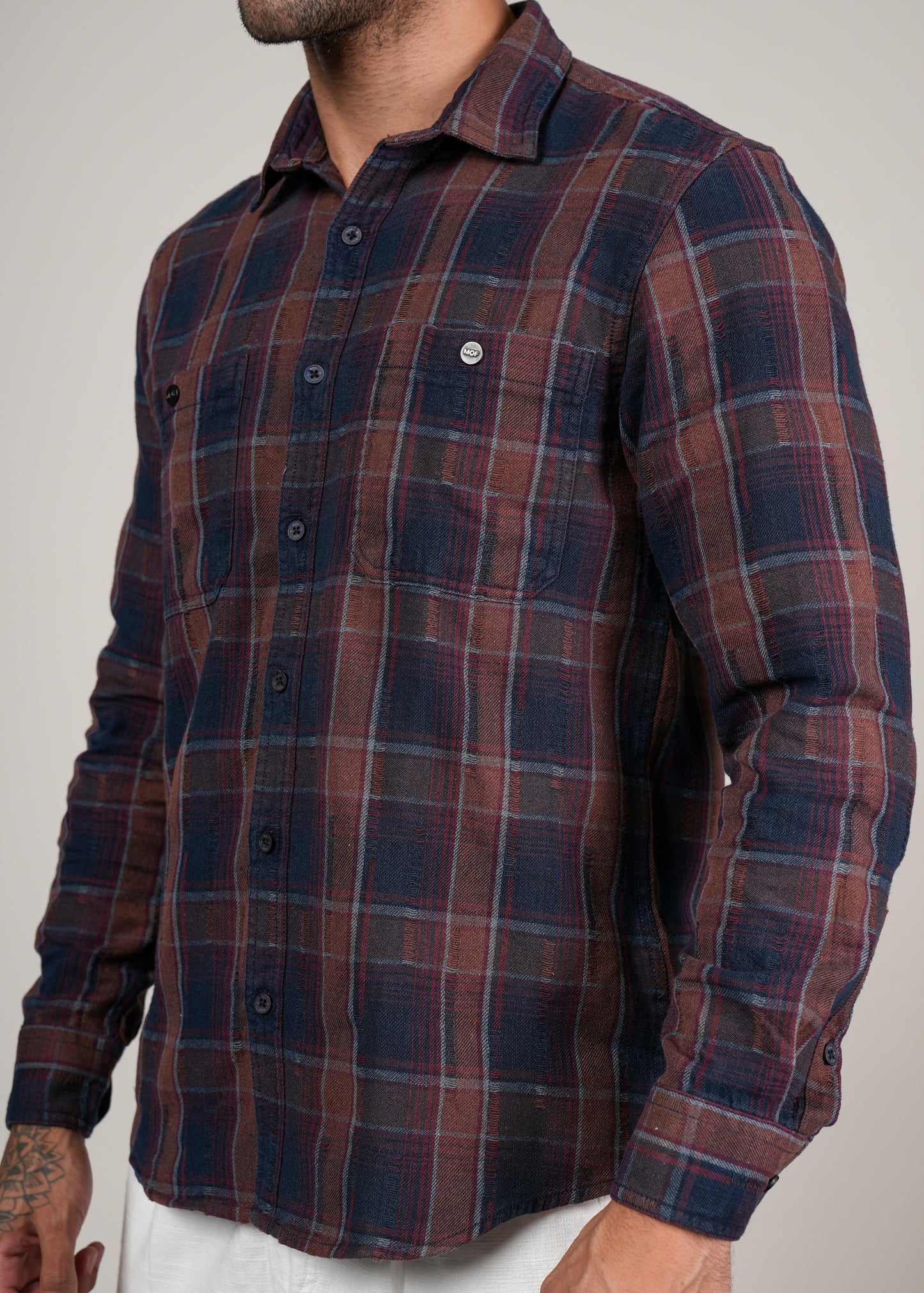 Men’s Red and Navy Checkered Flannel Shirt