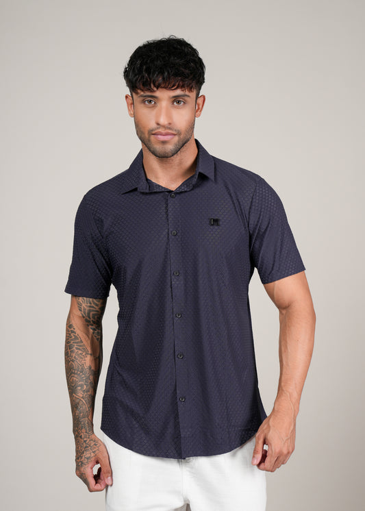 Men’s Navy Textured Short Sleeve Casual Shirt