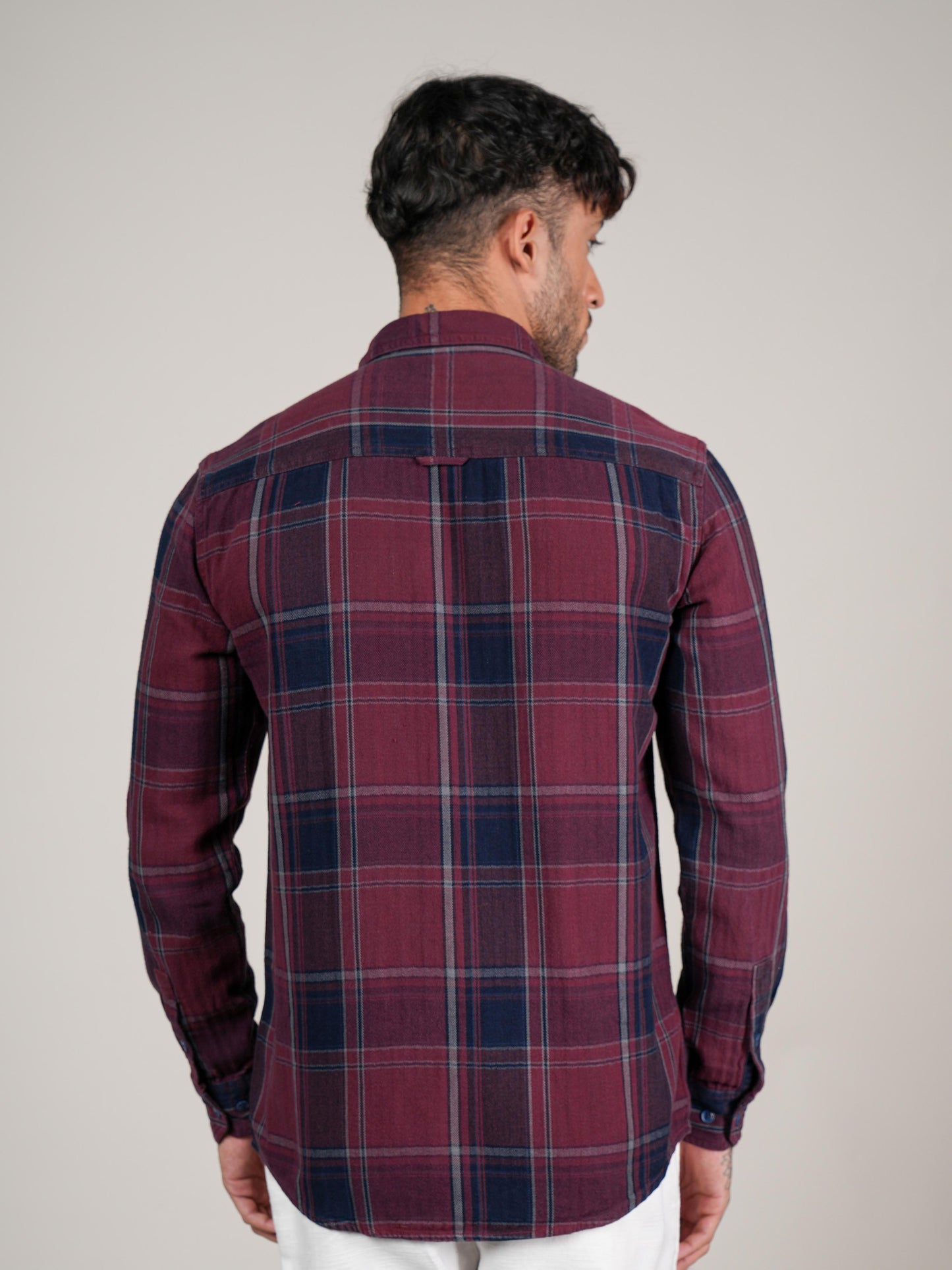 Menes  Maroon  Checked Casual Flannel Shirt