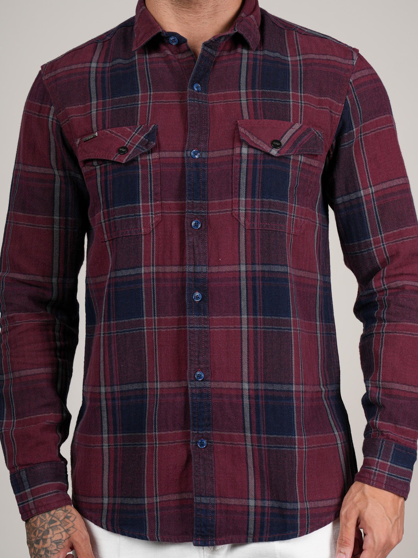 Menes  Maroon  Checked Casual Flannel Shirt