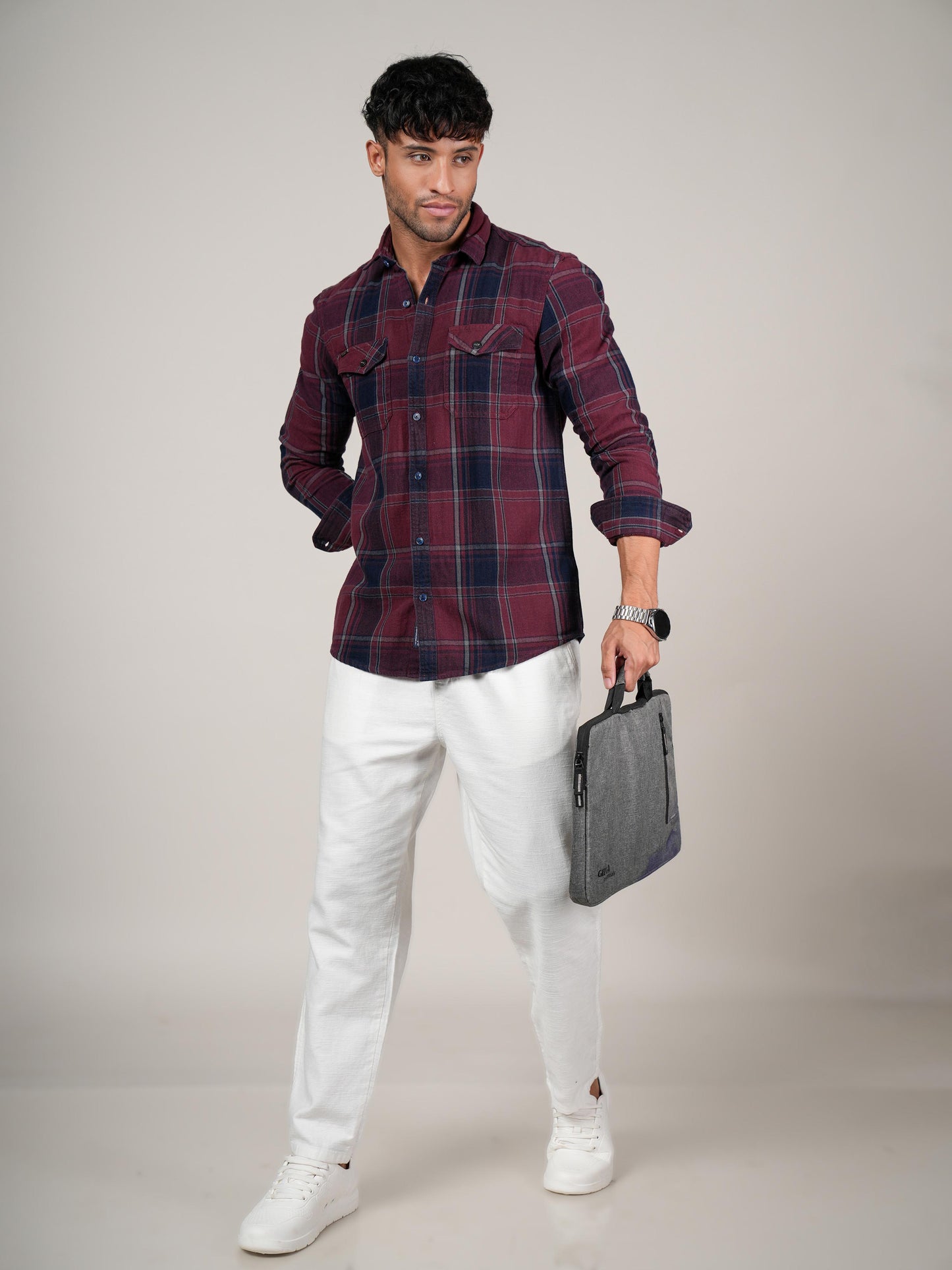 Menes  Maroon  Checked Casual Flannel Shirt