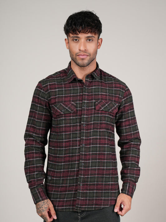 Men’s Maroon Checked Casual Shirt