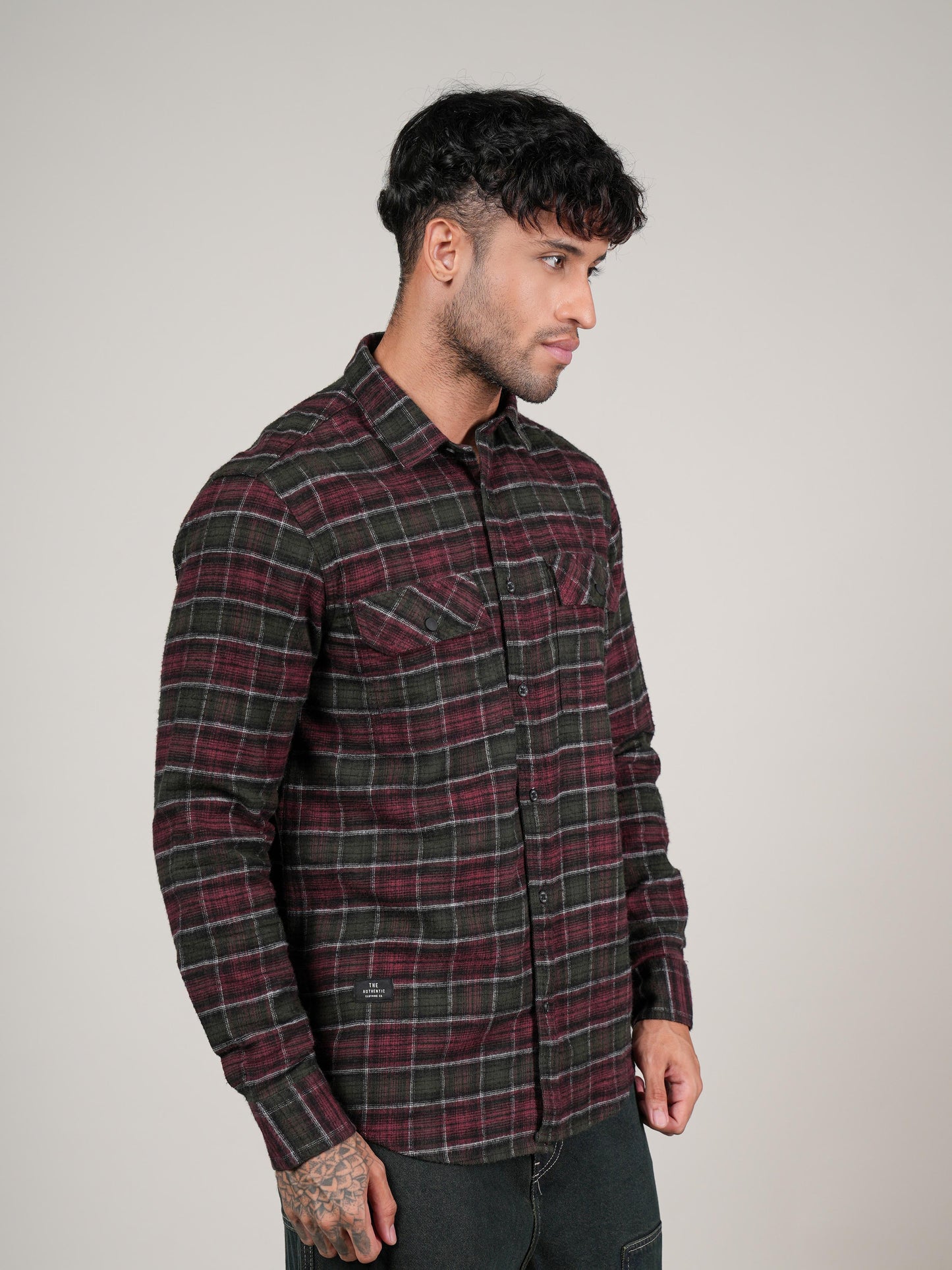 Men’s Maroon Checked Casual Shirt