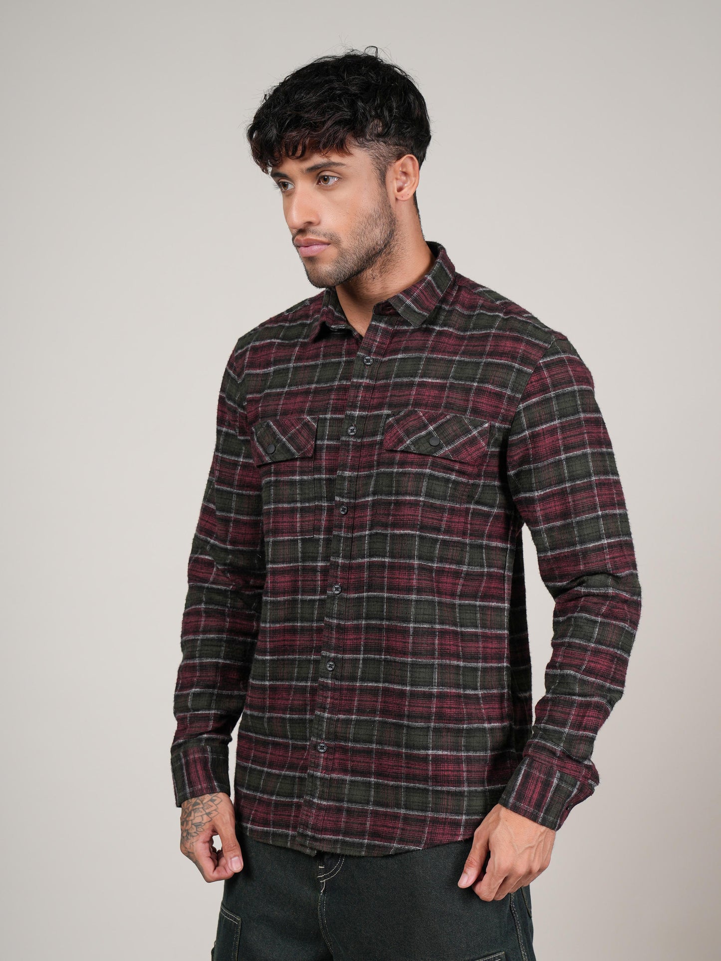 Men’s Maroon Checked Casual Shirt