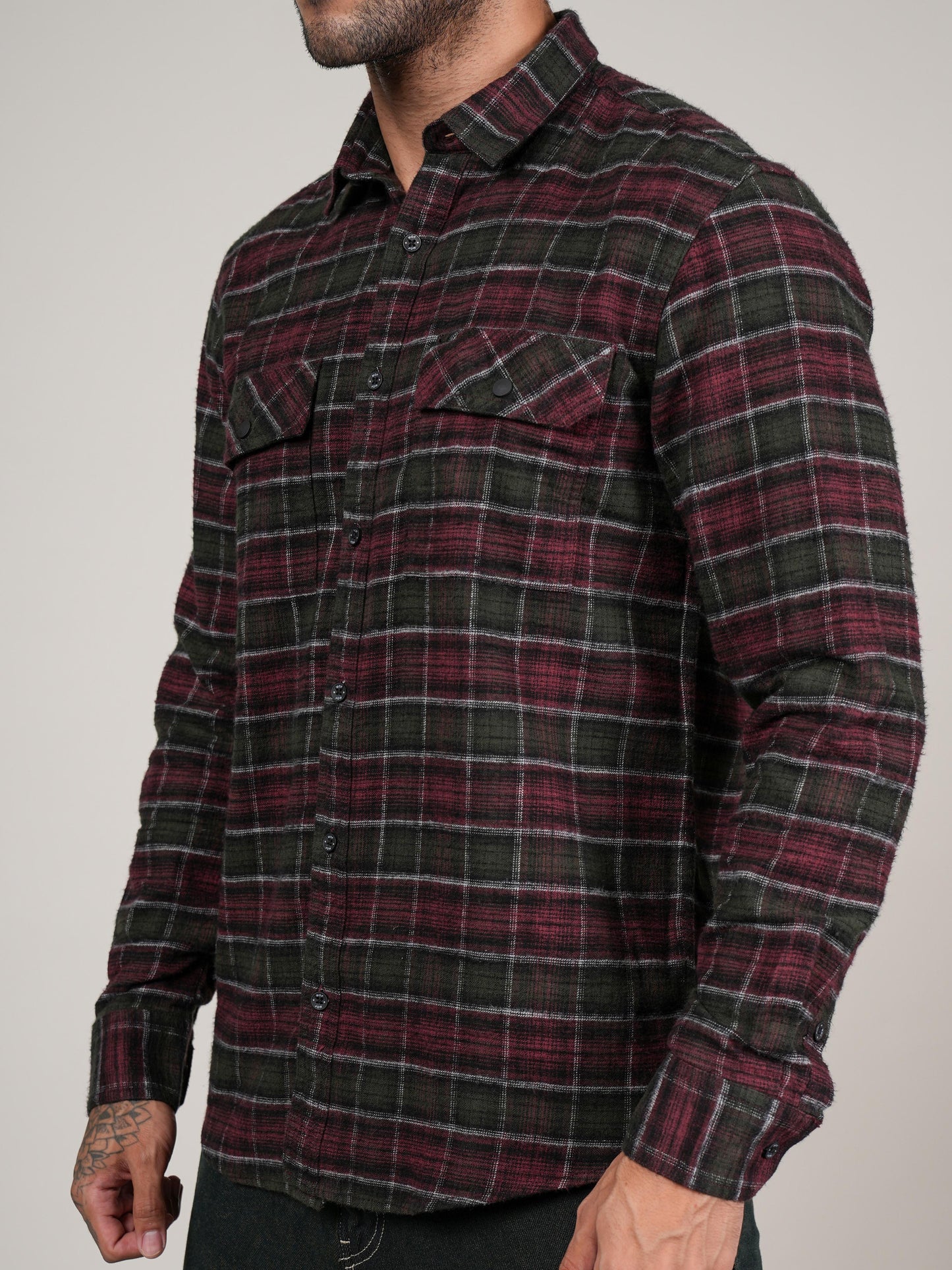 Men’s Maroon Checked Casual Shirt