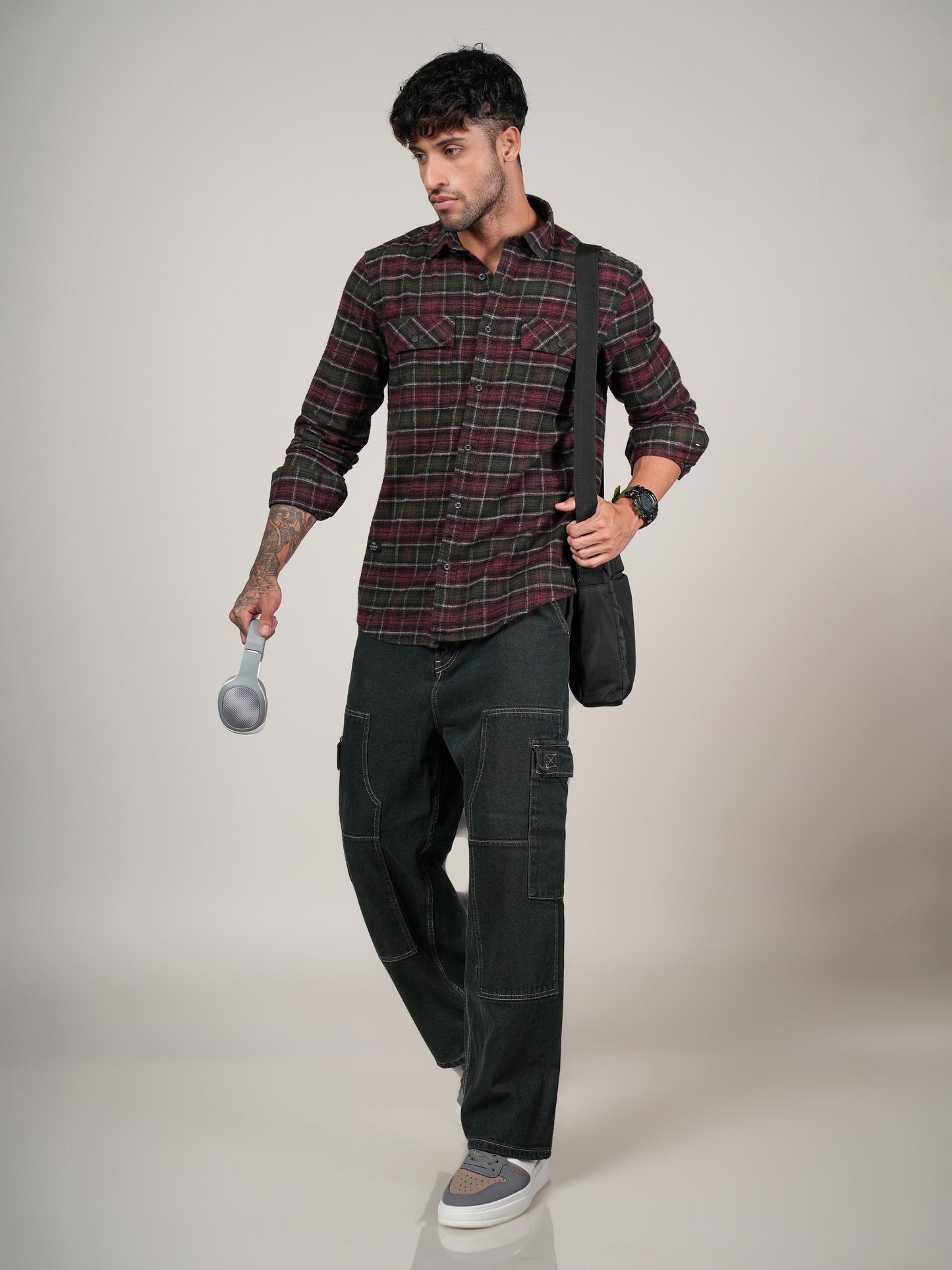 Men’s Maroon Checked Casual Shirt