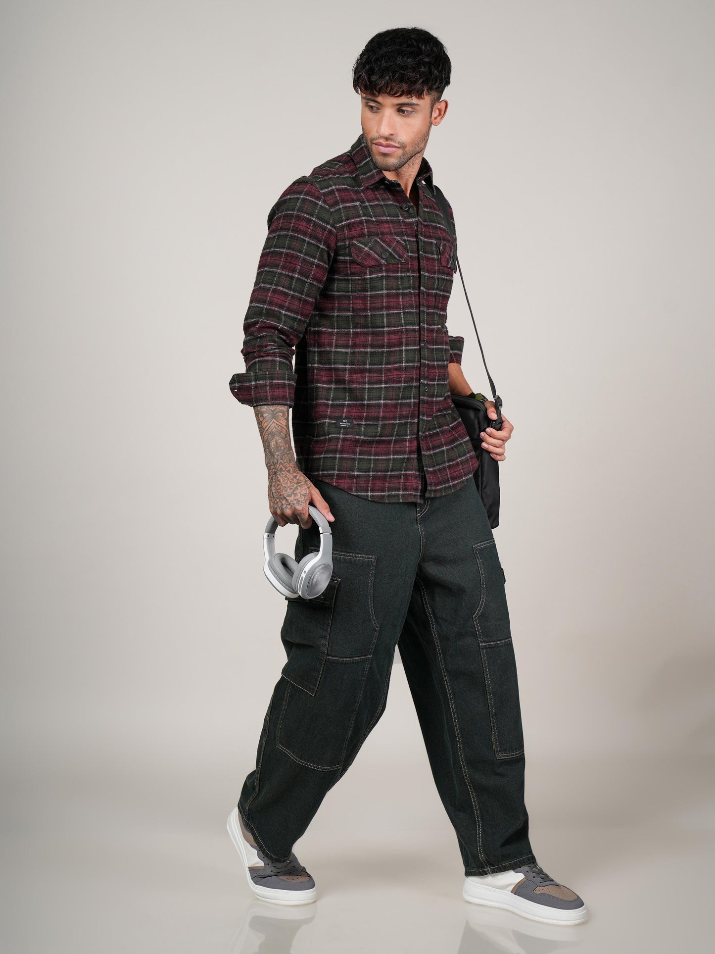 Men’s Maroon Checked Casual Shirt