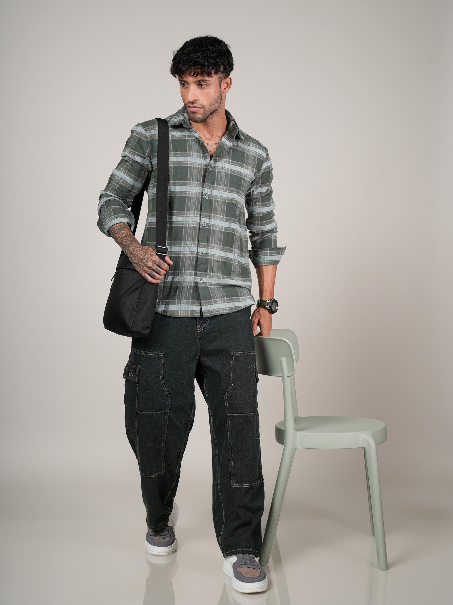 Men’s Green Checkered Casual Shirt
