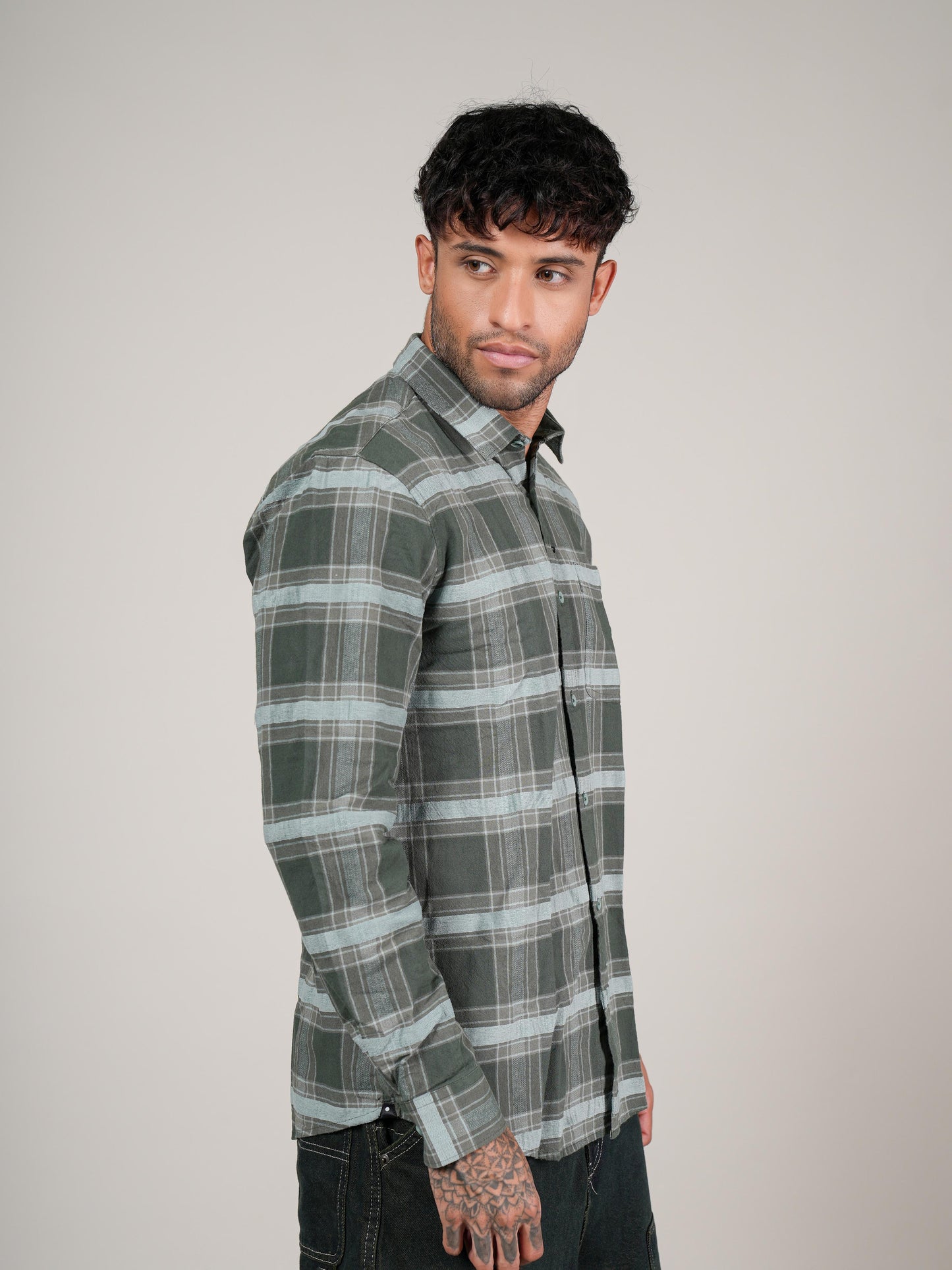 Men’s Green Checkered Casual Shirt