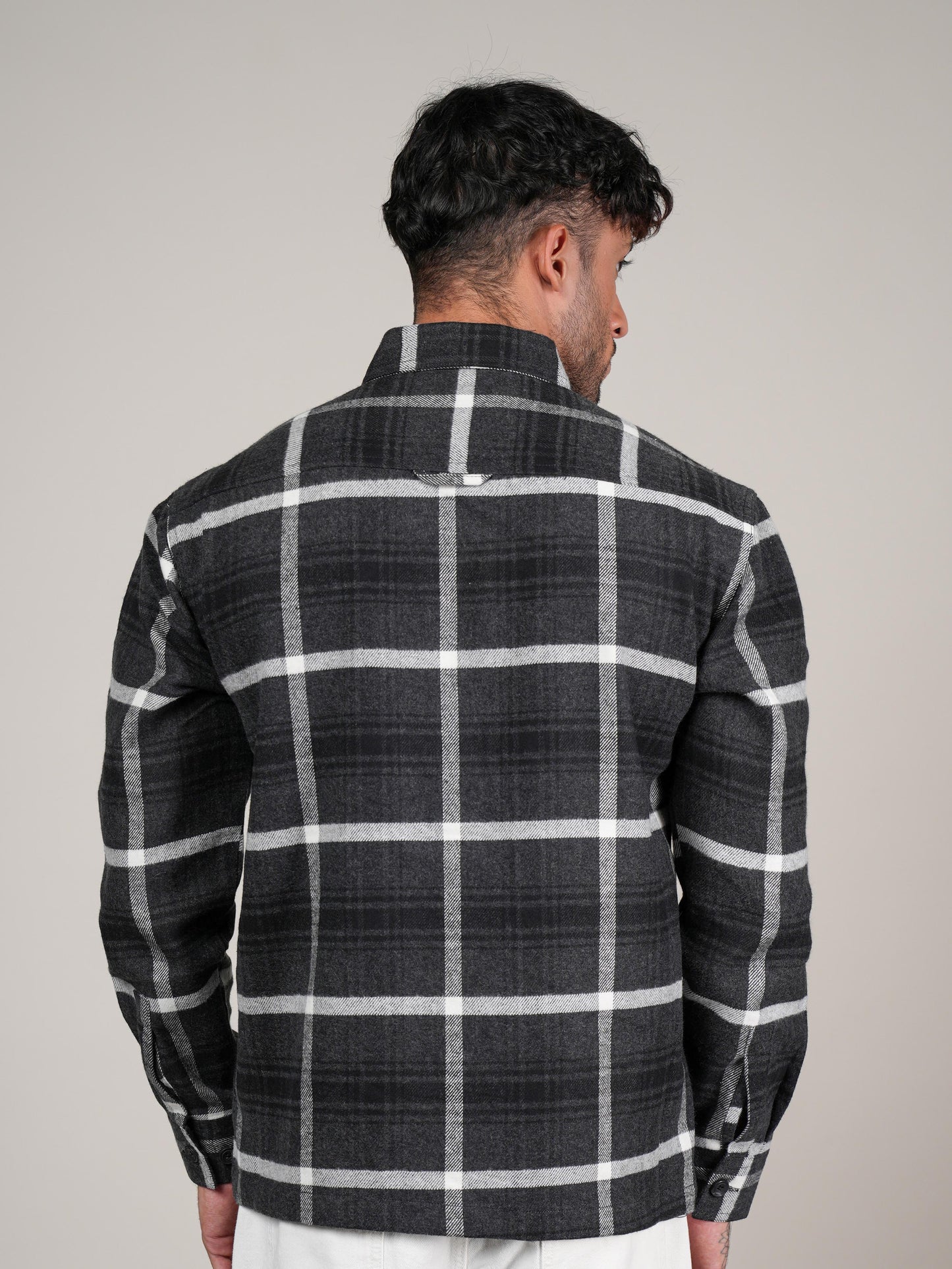 Men’s Dark Grey  Checked Cotton Flannel Shackrt