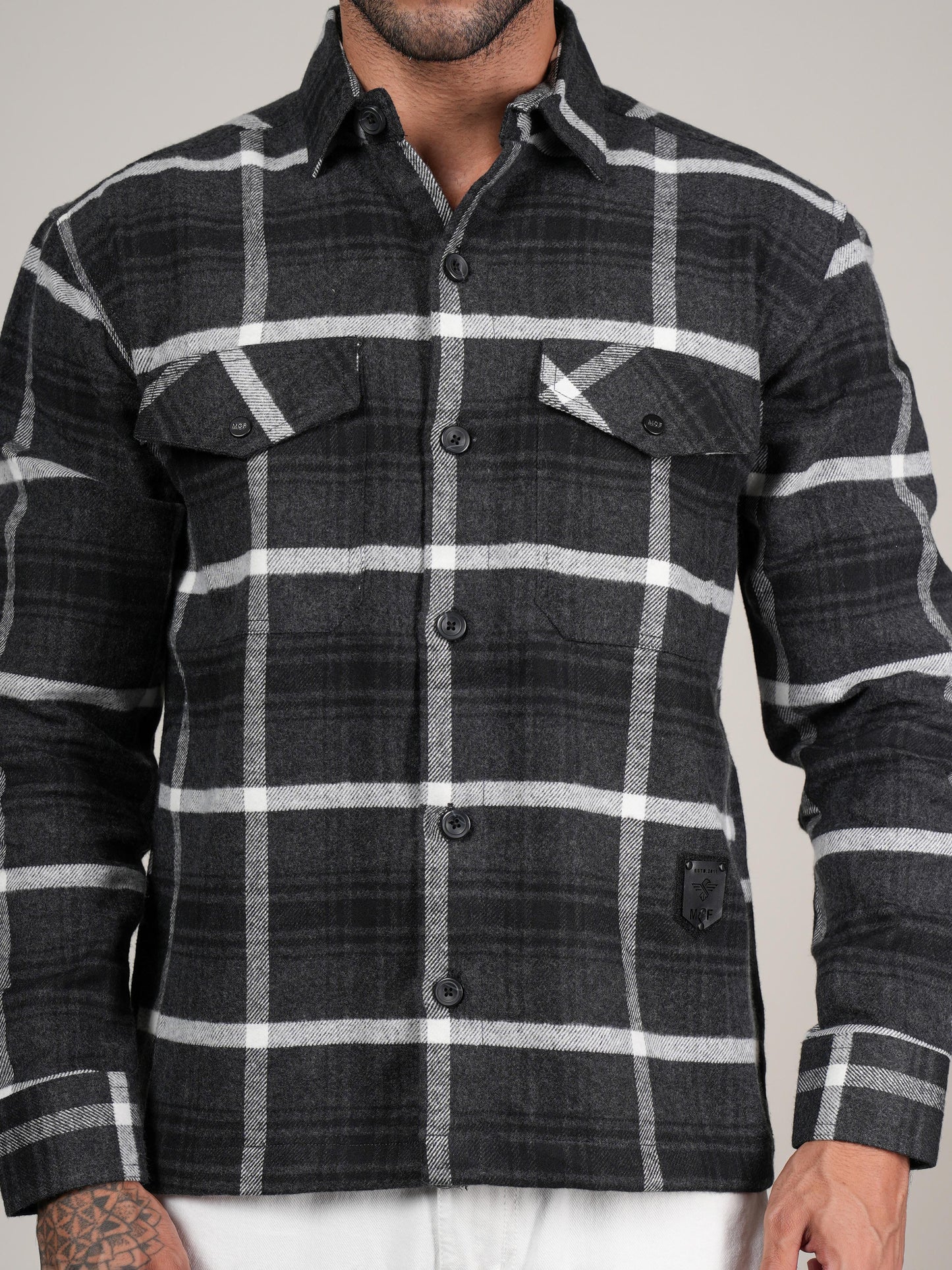 Men’s Dark Grey  Checked Cotton Flannel Shackrt