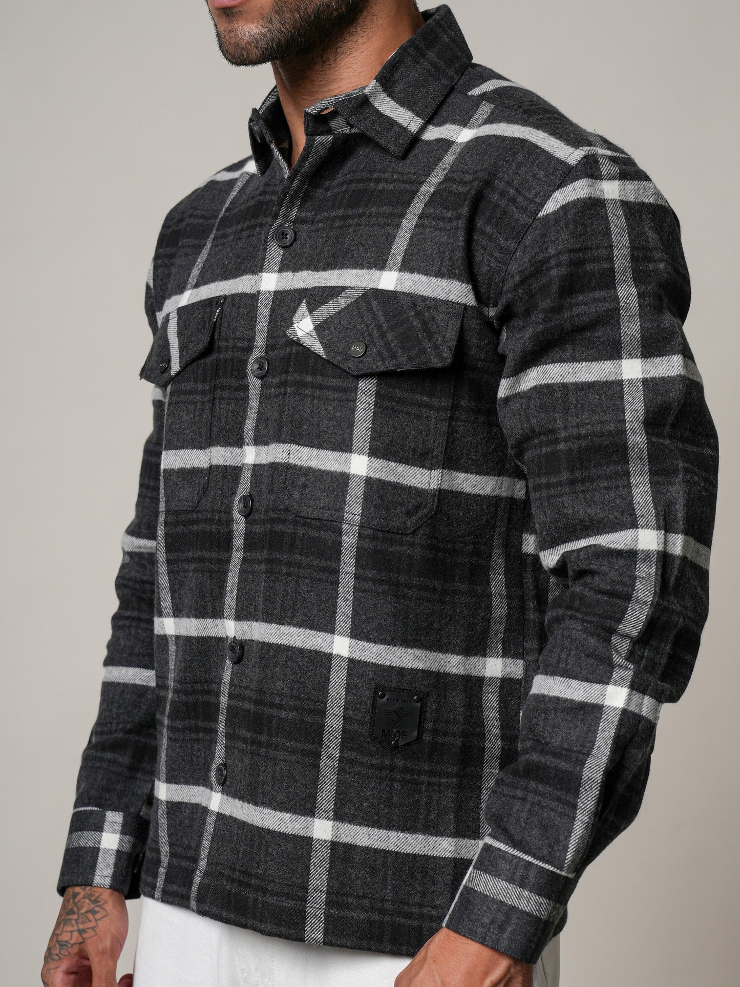 Men’s Dark Grey  Checked Cotton Flannel Shackrt