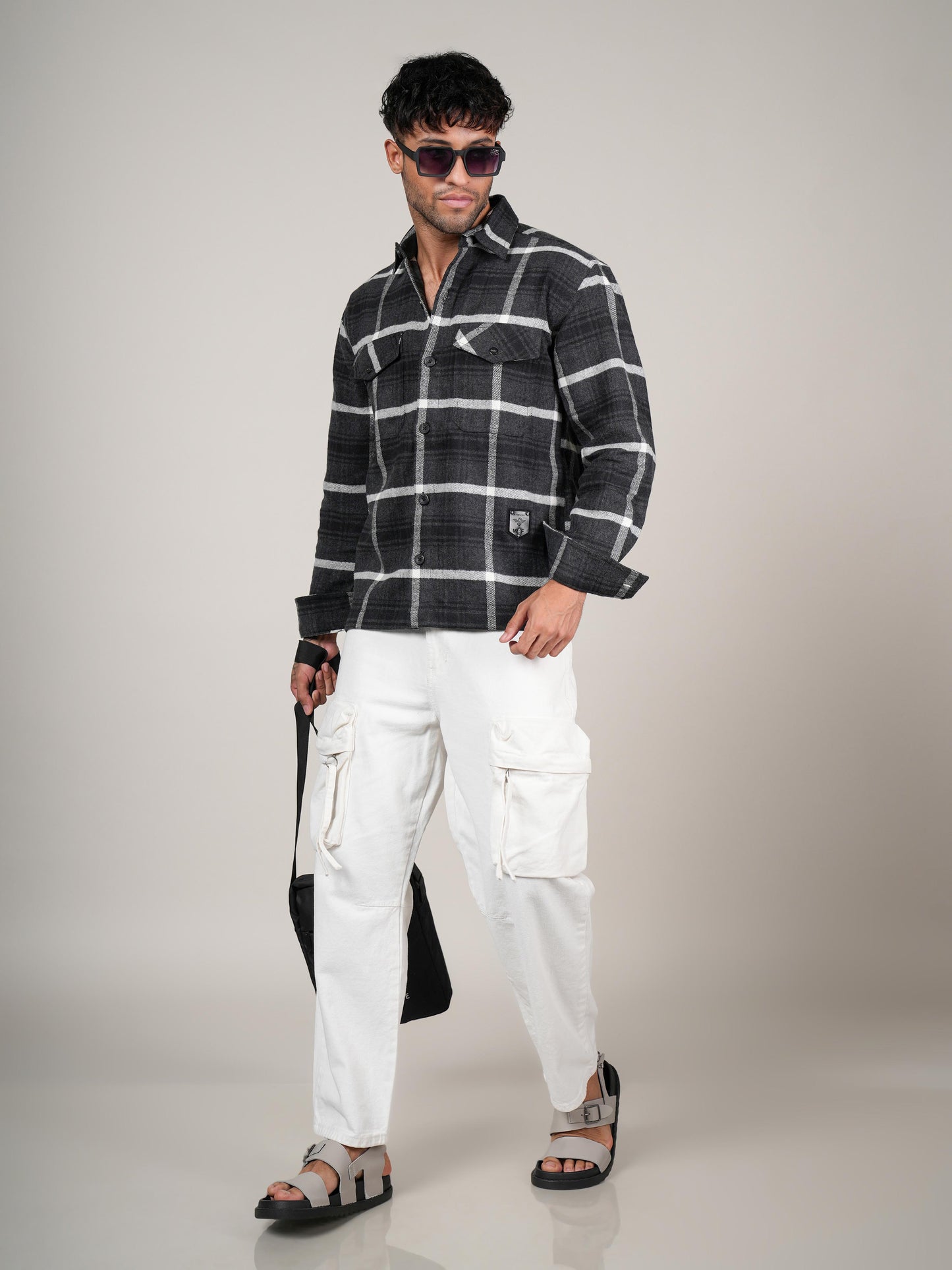 Men’s Dark Grey  Checked Cotton Flannel Shackrt