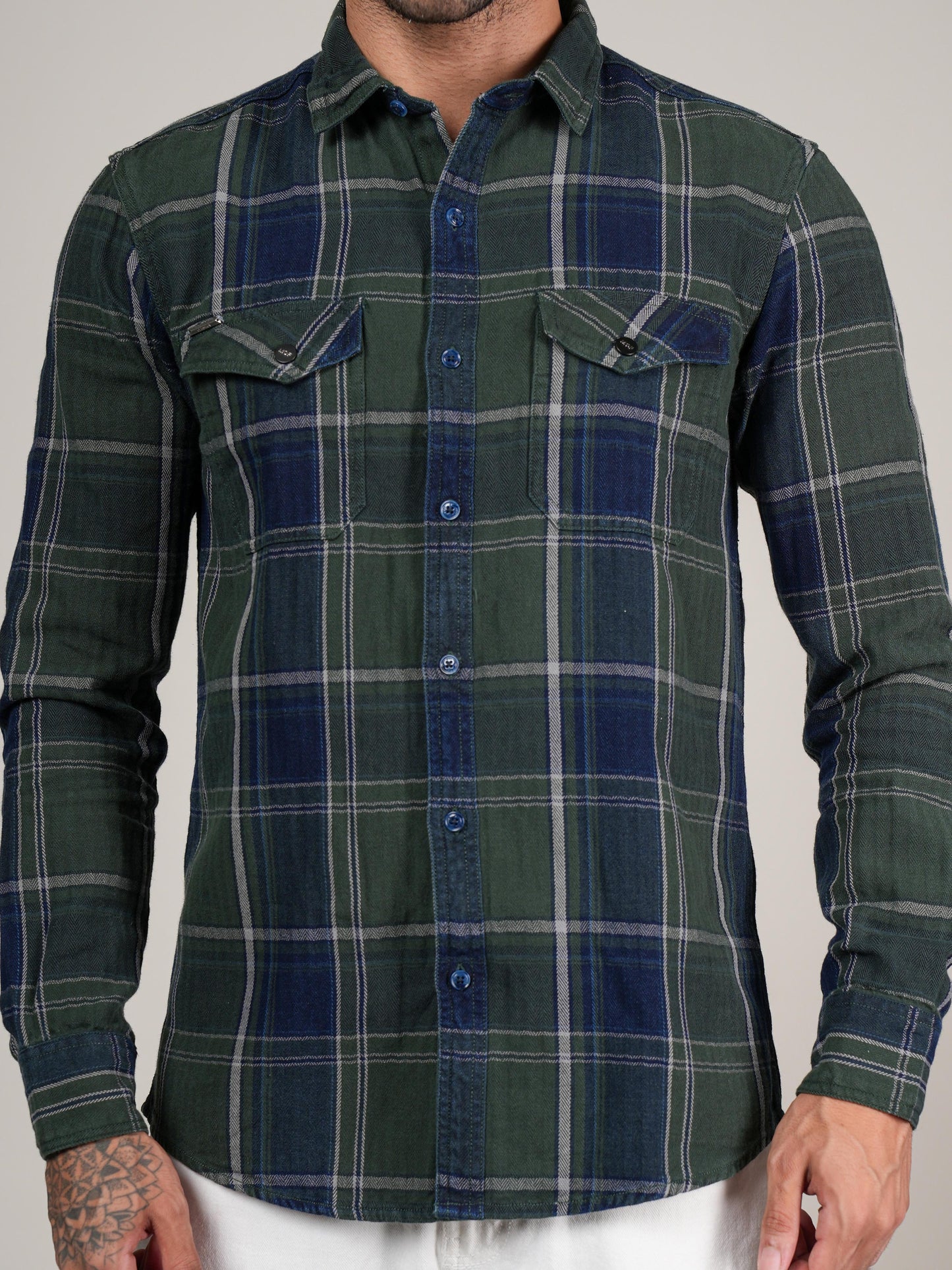 Men’s Green & Navy Checked Casual Flannel Shirt