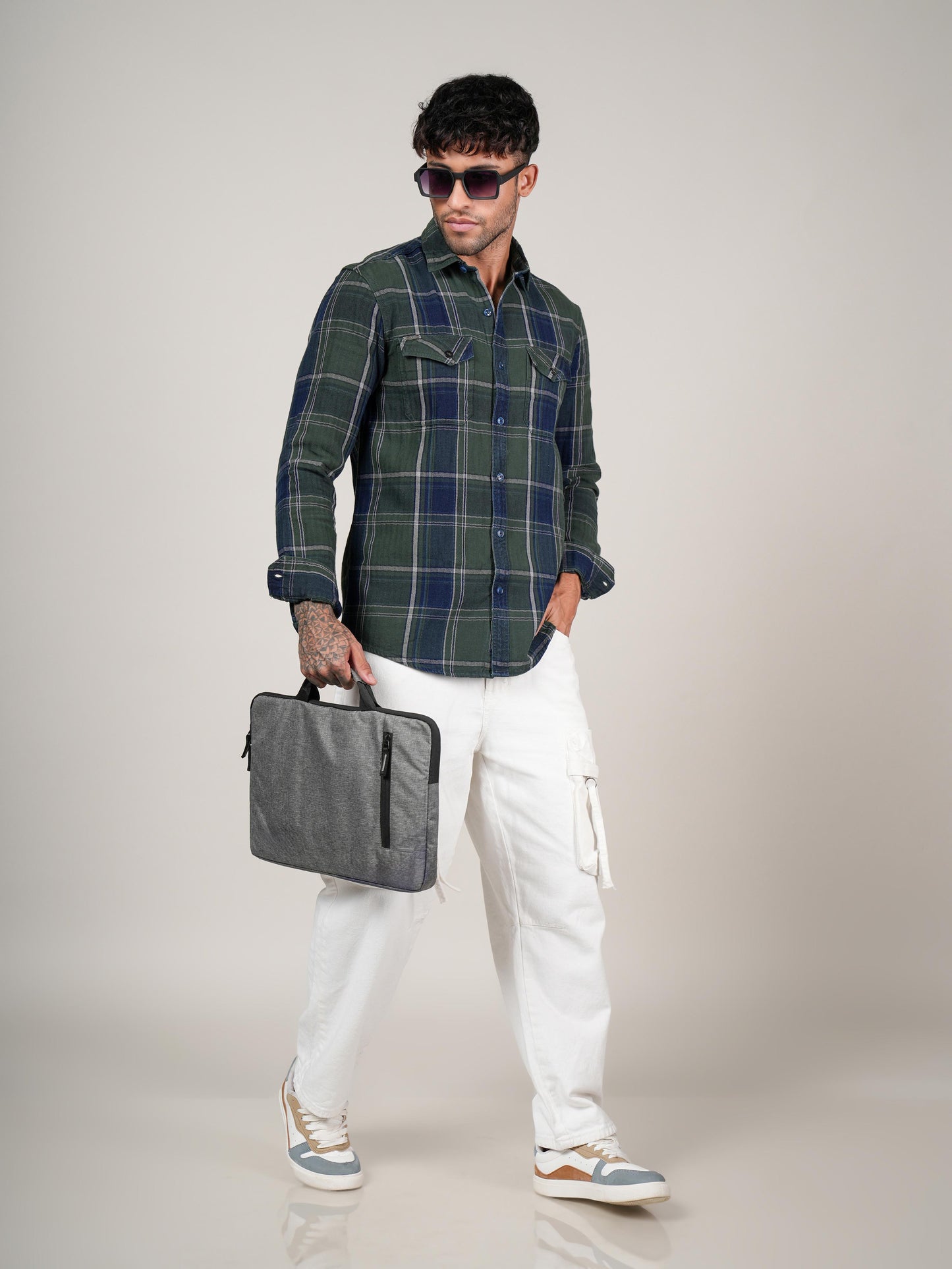 Men’s Green & Navy Checked Casual Flannel Shirt