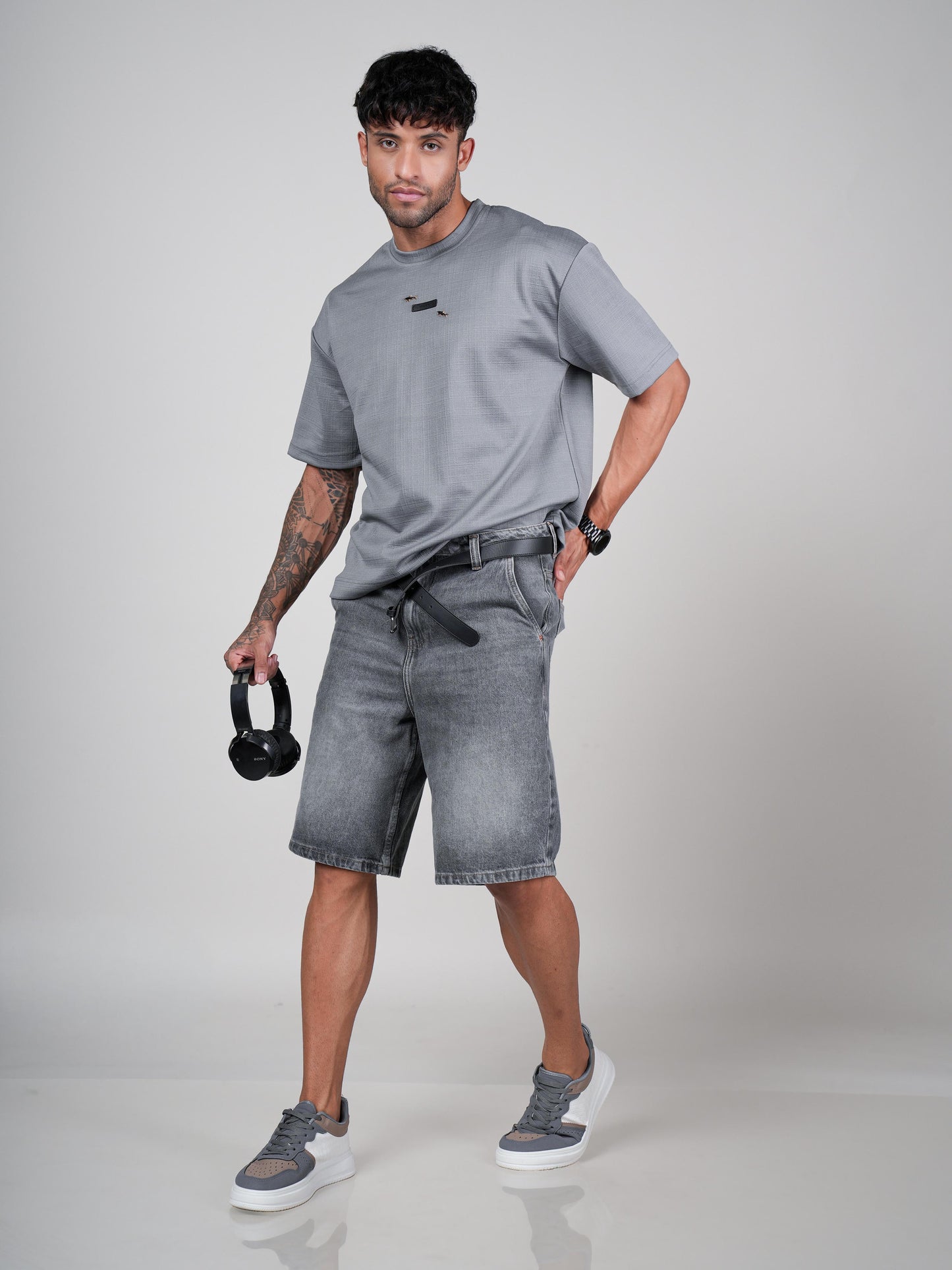 Men’s Oversize Round Neck Tshirt Metallic Grey