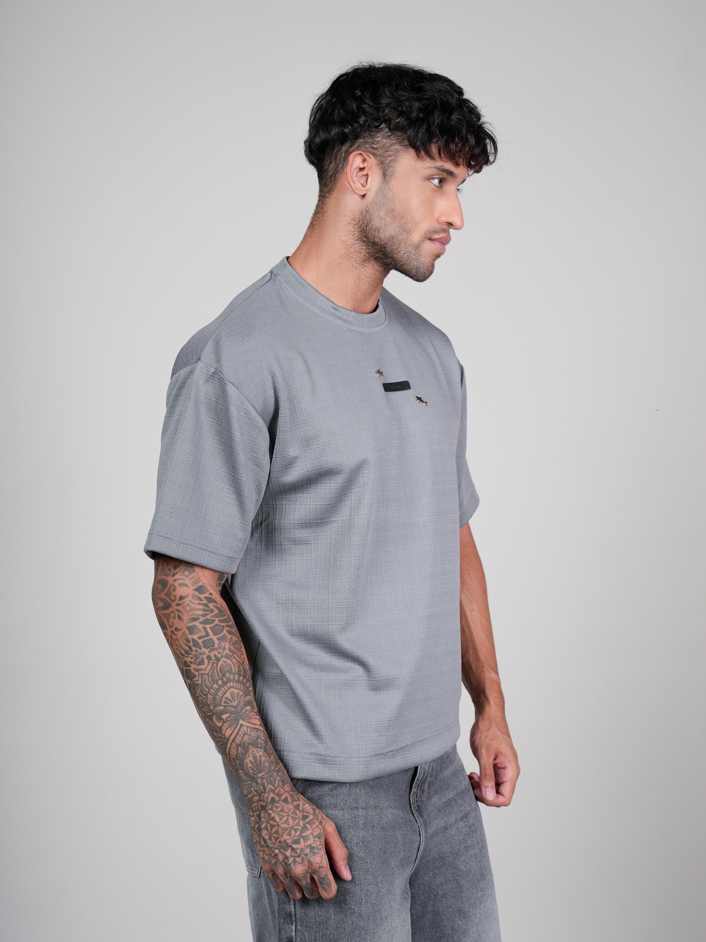 Men’s Oversize Round Neck Tshirt Metallic Grey