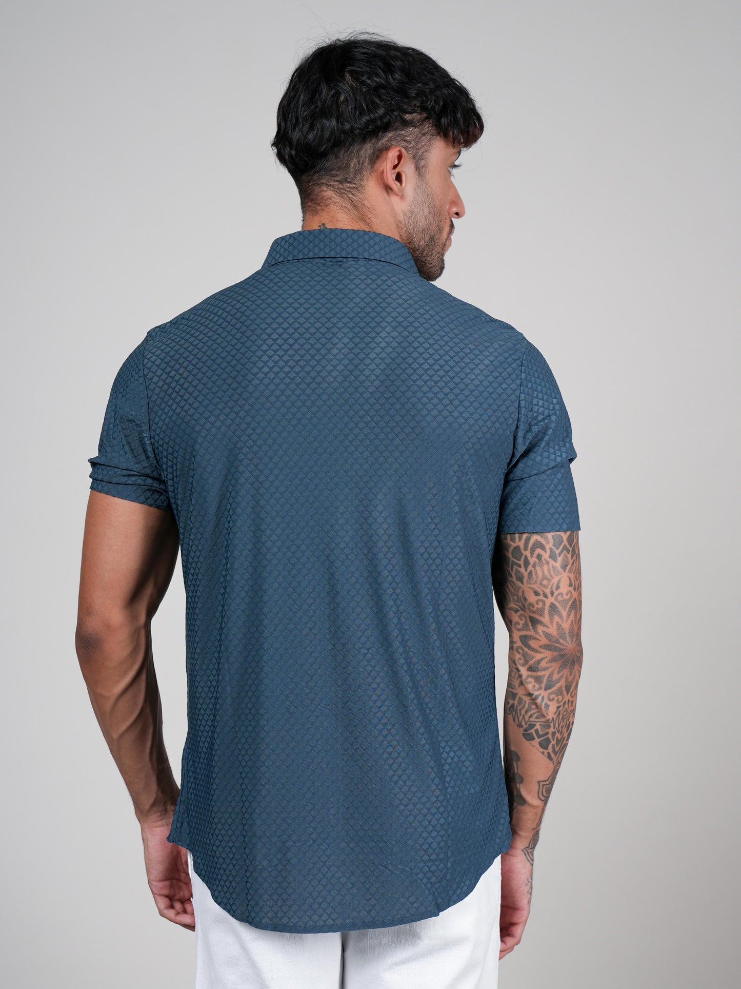 Men’s Bottle Green Textured Short Sleeve Shirt