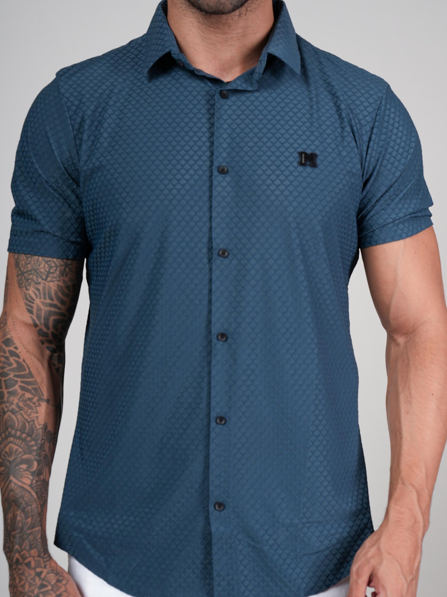 Men’s Bottle Green Textured Short Sleeve Shirt