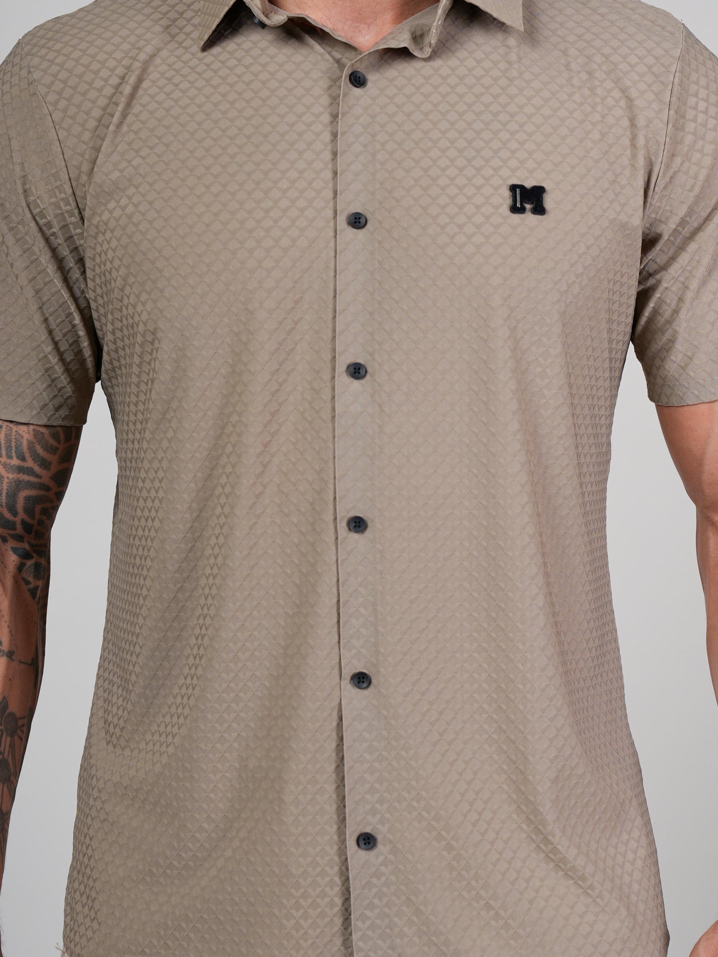 Men’s Beige Textured Short Sleeve Casual Shirt