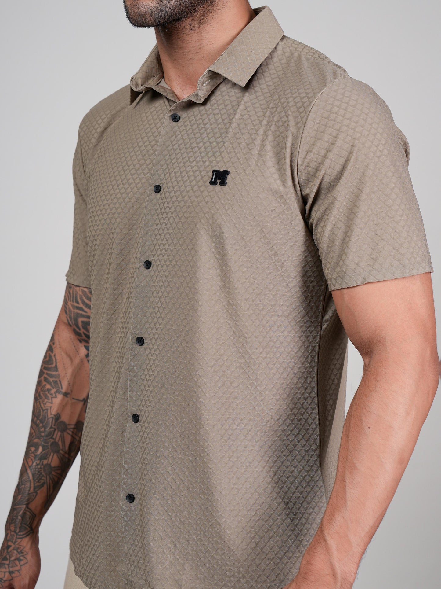 Men’s Beige Textured Short Sleeve Casual Shirt