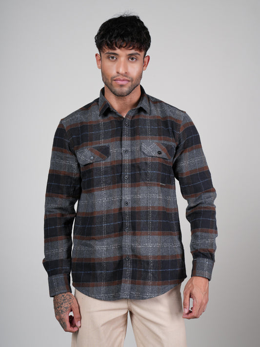 Men’s Rust Casual Checked Shirt