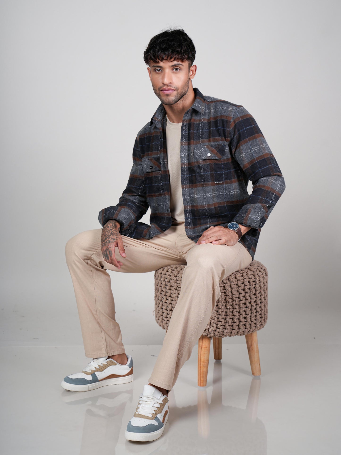 Men’s Rust Casual Checked Shirt