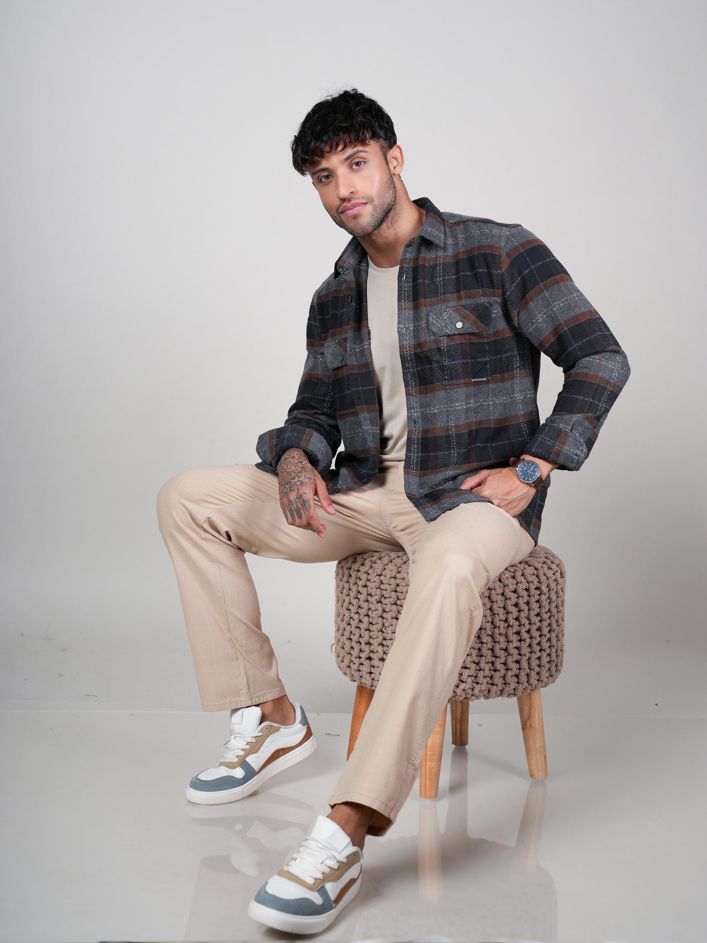 Men’s Rust Casual Checked Shirt