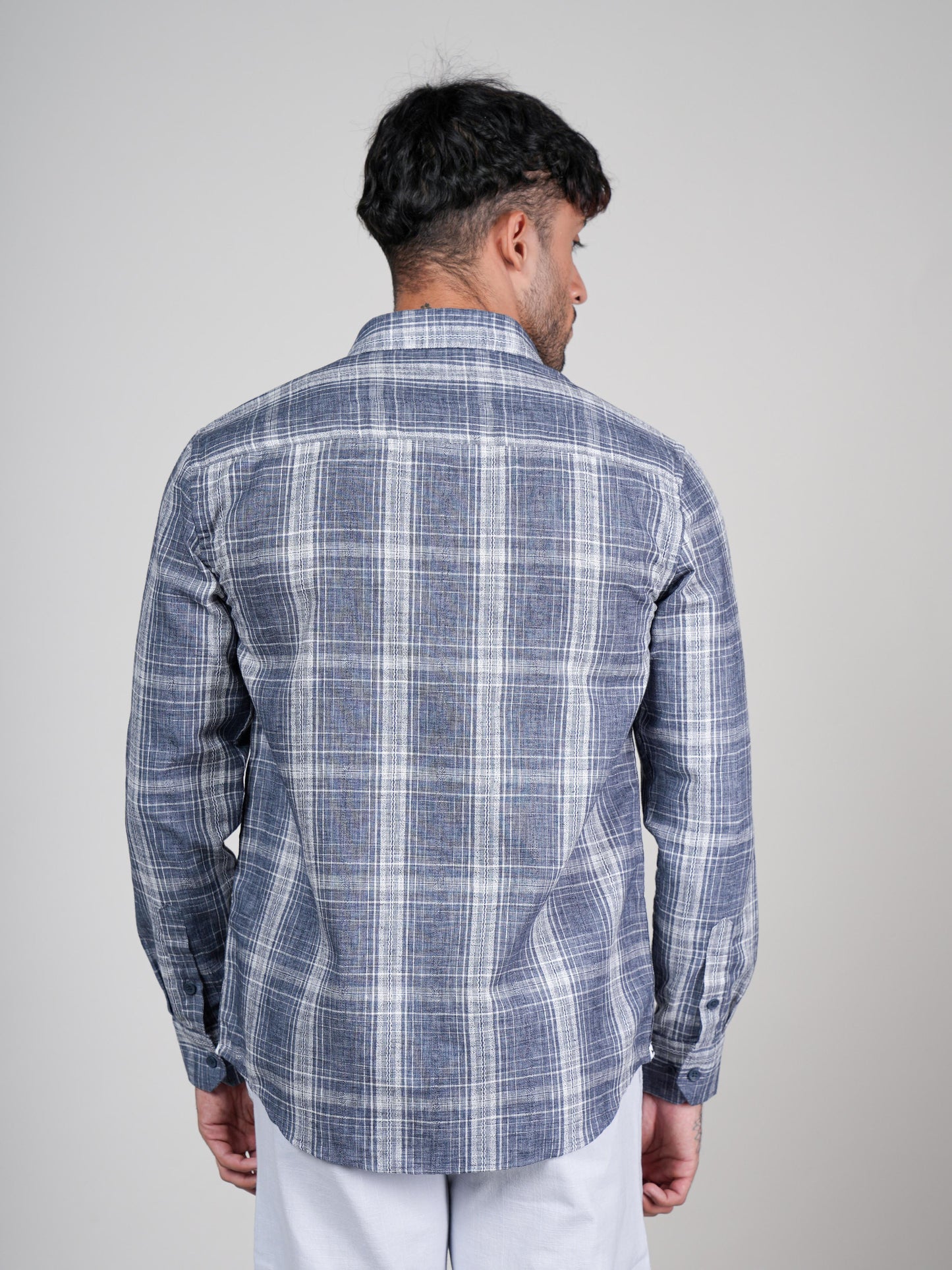 Men’s Grey Checked Casual Cotton Shirt