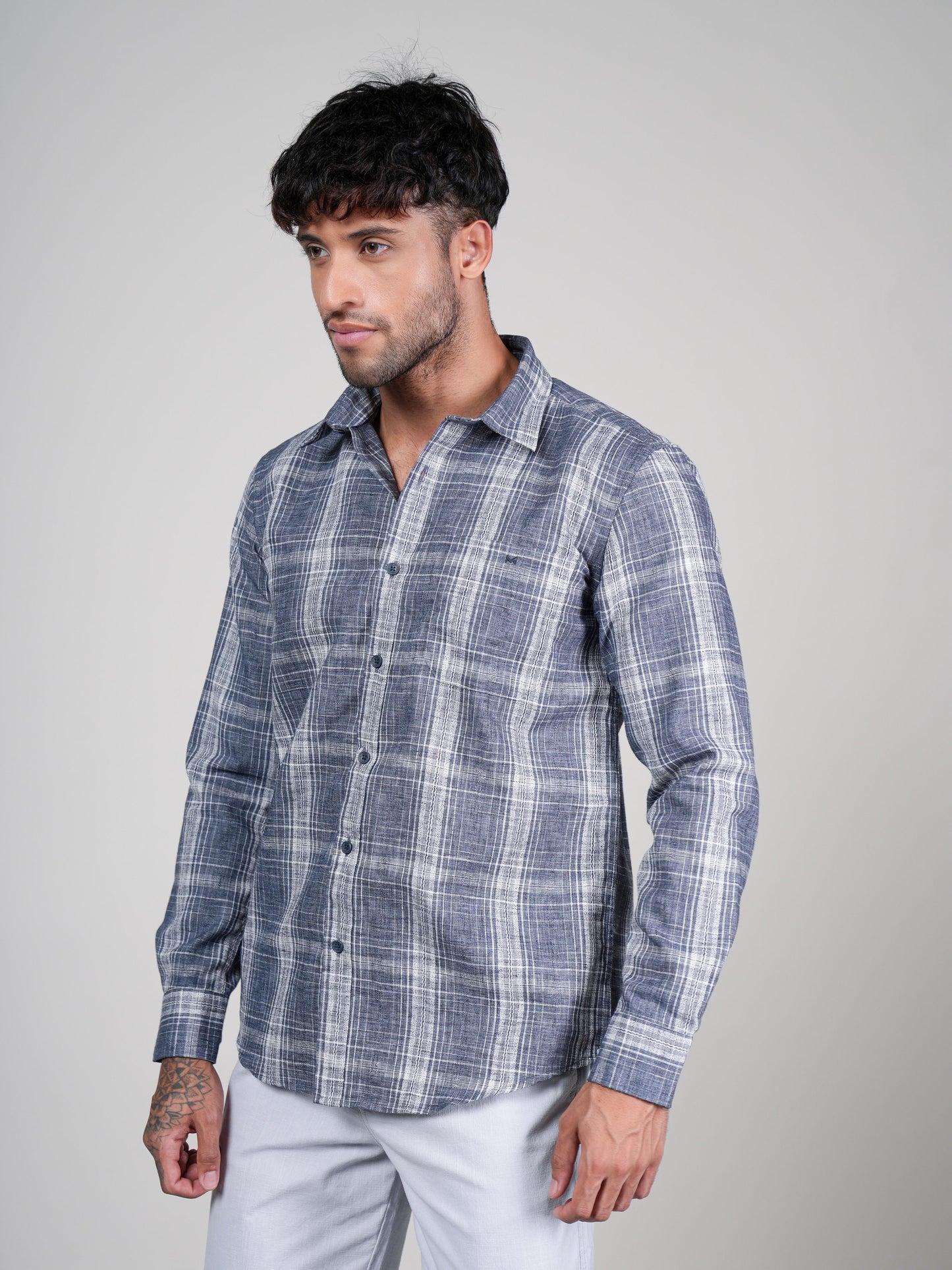 Men’s Grey Checked Casual Cotton Shirt