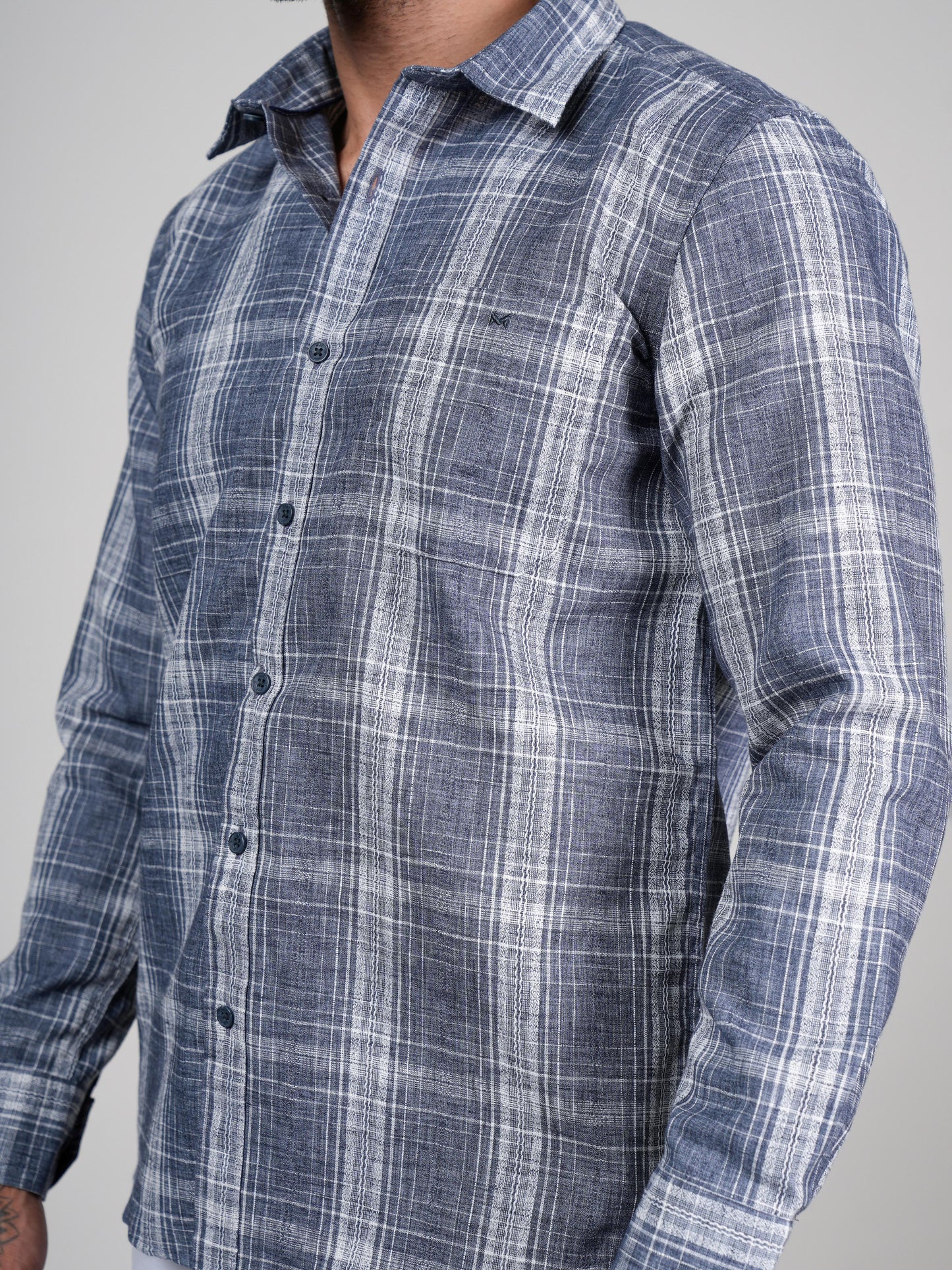 Men’s Grey Checked Casual Cotton Shirt