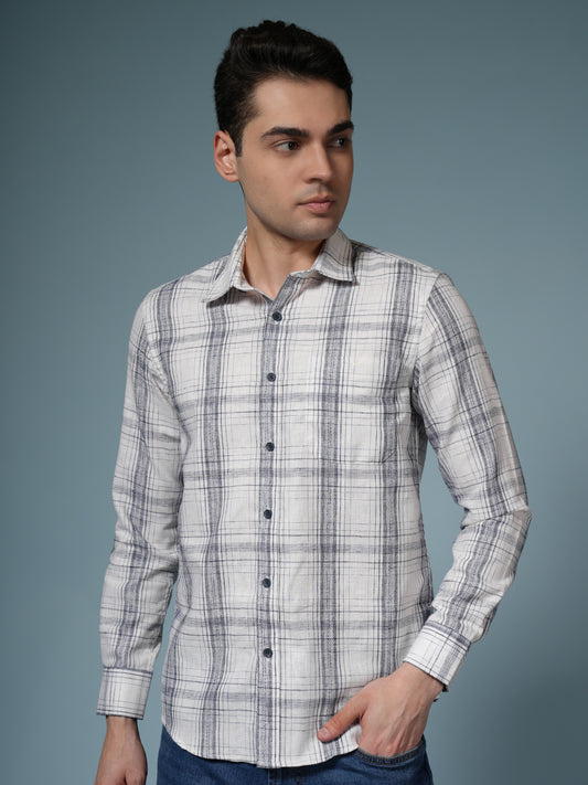 Men’s White Checked Casual Cotton Shirt