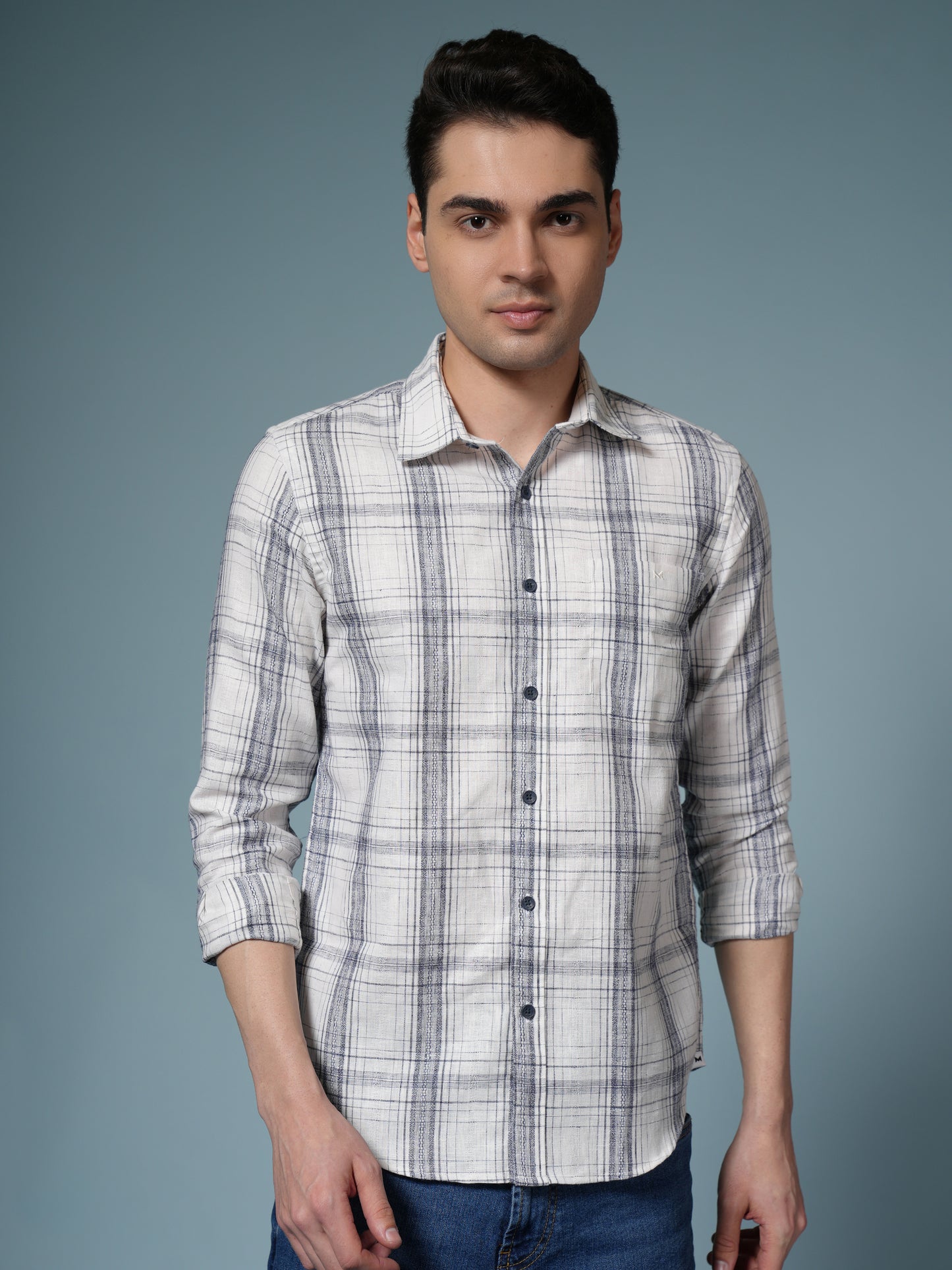 Men’s White Checked Casual Cotton Shirt