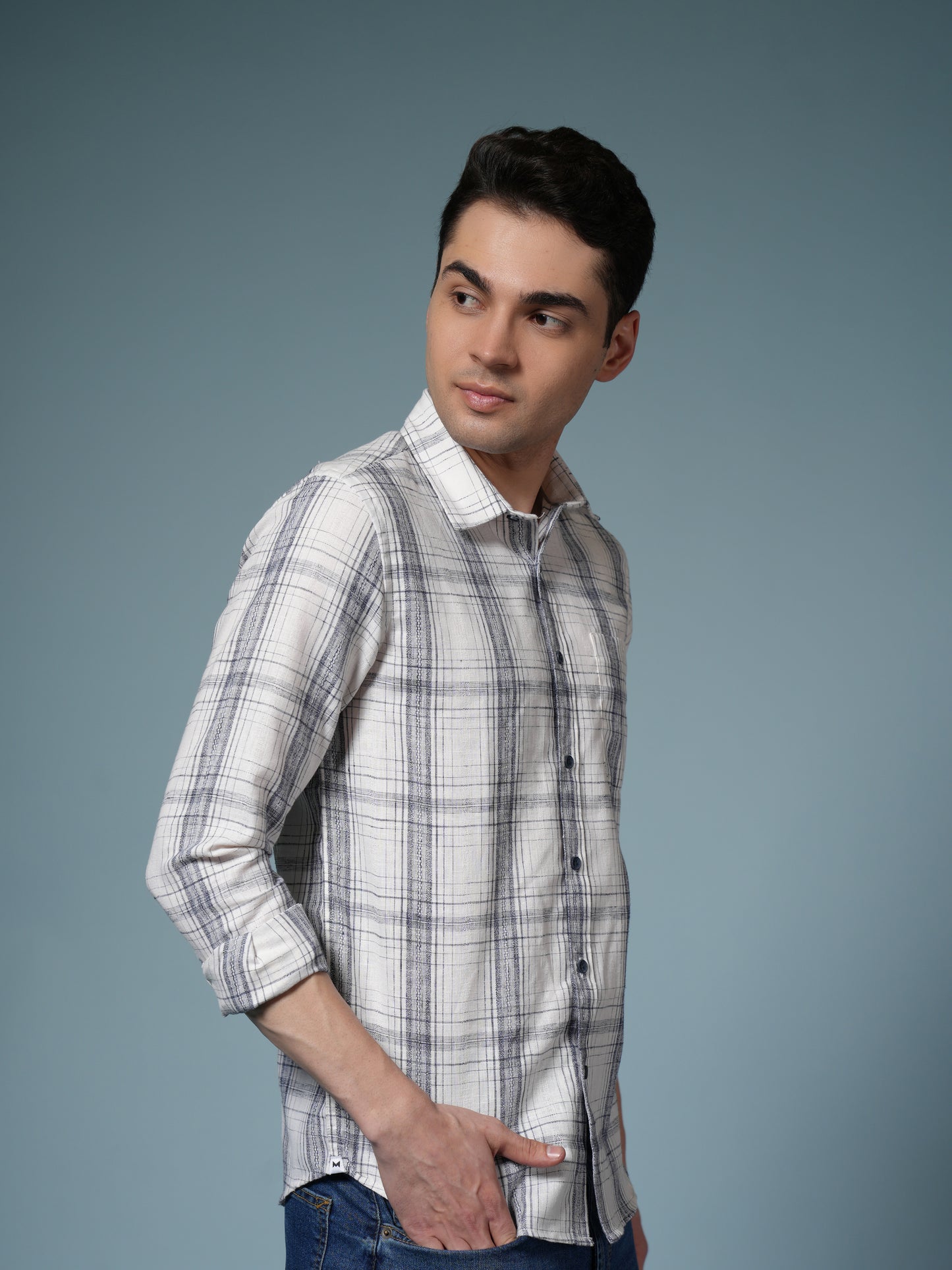 Men’s White Checked Casual Cotton Shirt