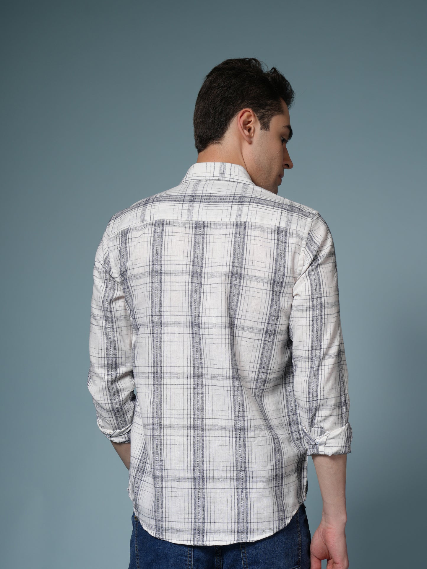 Men’s White Checked Casual Cotton Shirt
