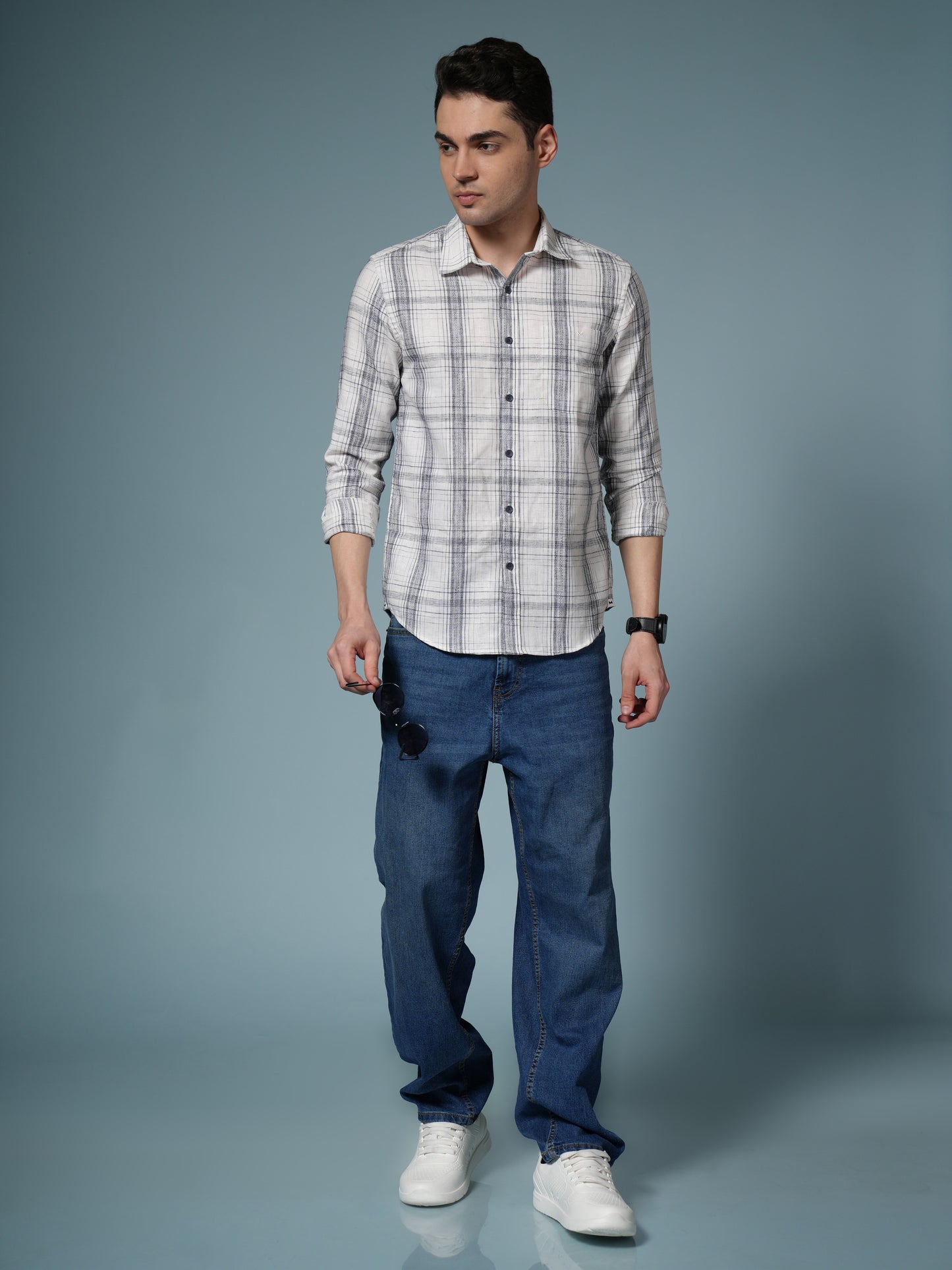 Men’s White Checked Casual Cotton Shirt