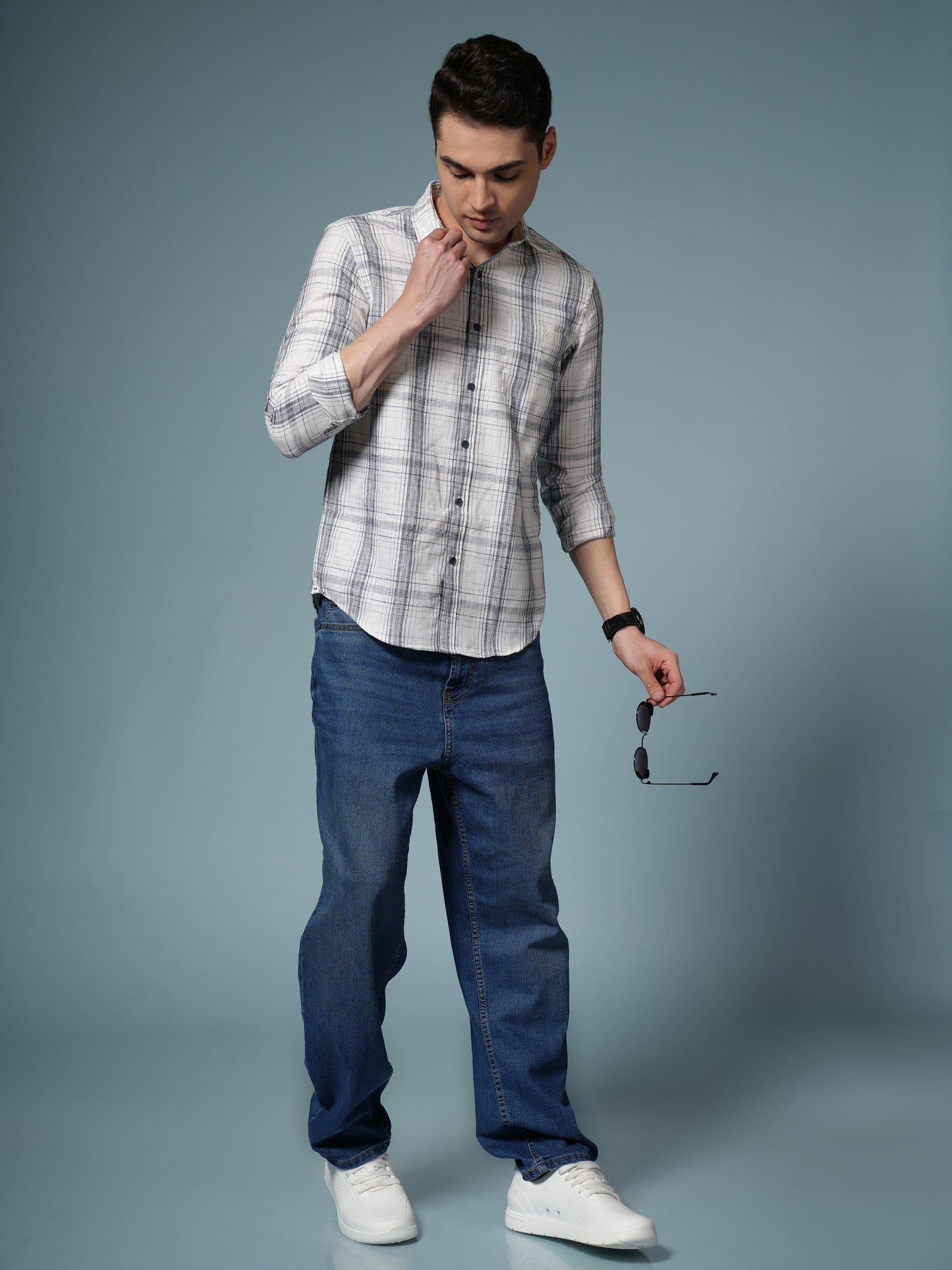 Men’s White Checked Casual Cotton Shirt