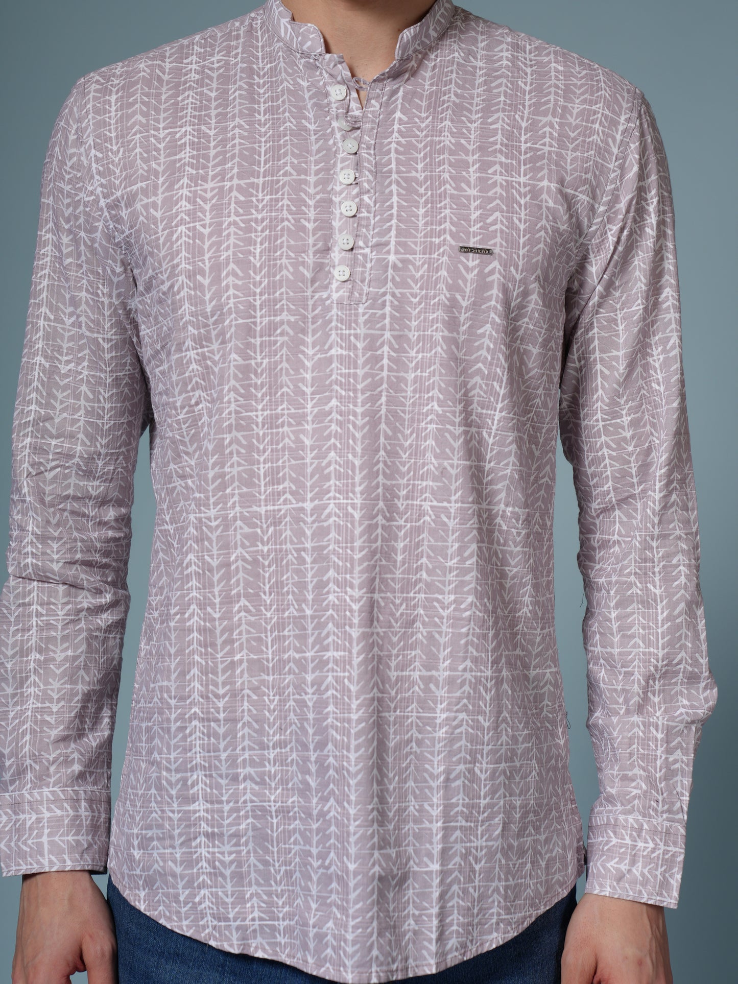 Men’s Printed Pink Casual Kurta