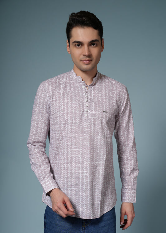 Men’s Printed Pink Casual Kurta