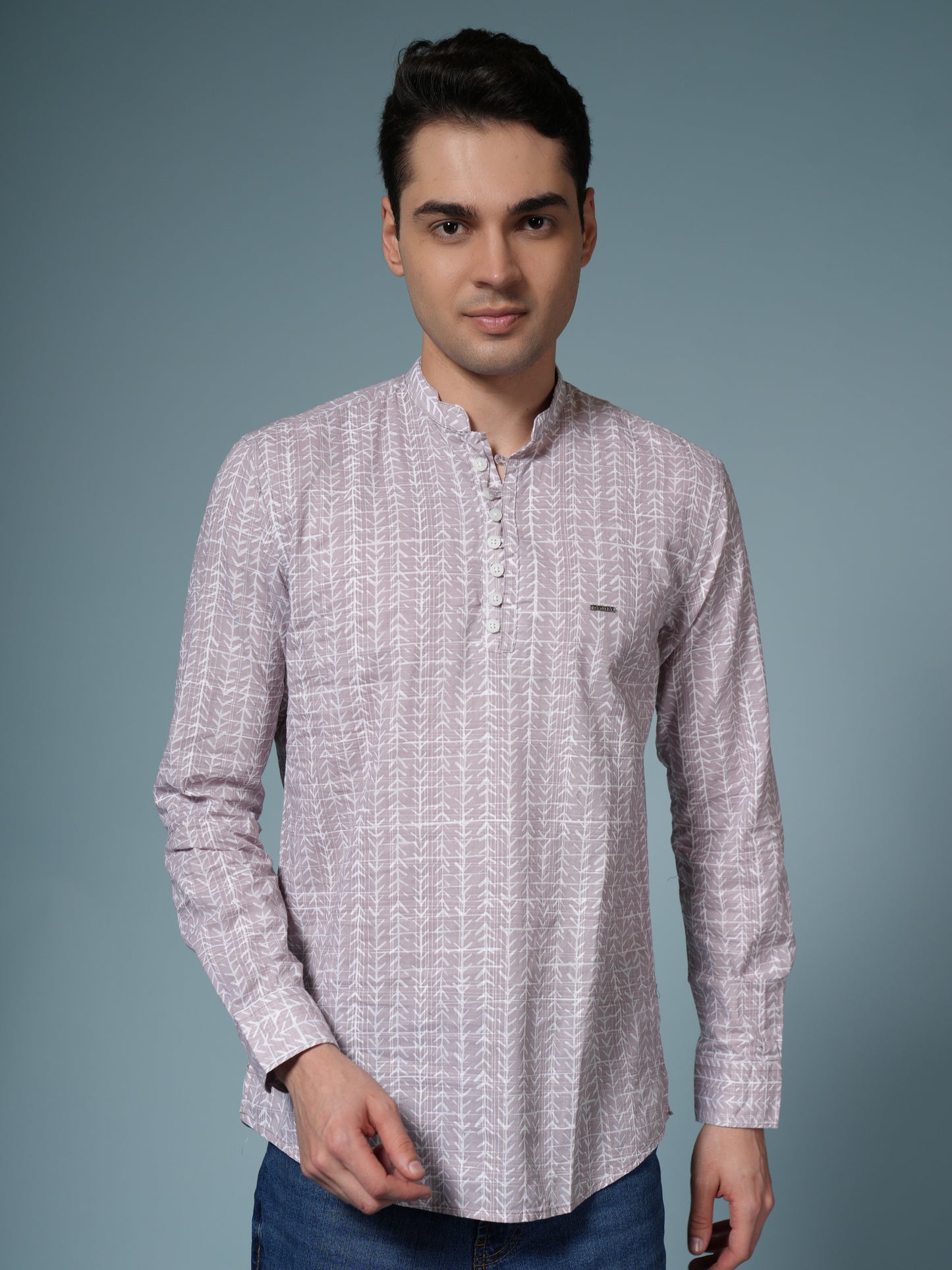 Men’s Printed Pink Casual Kurta